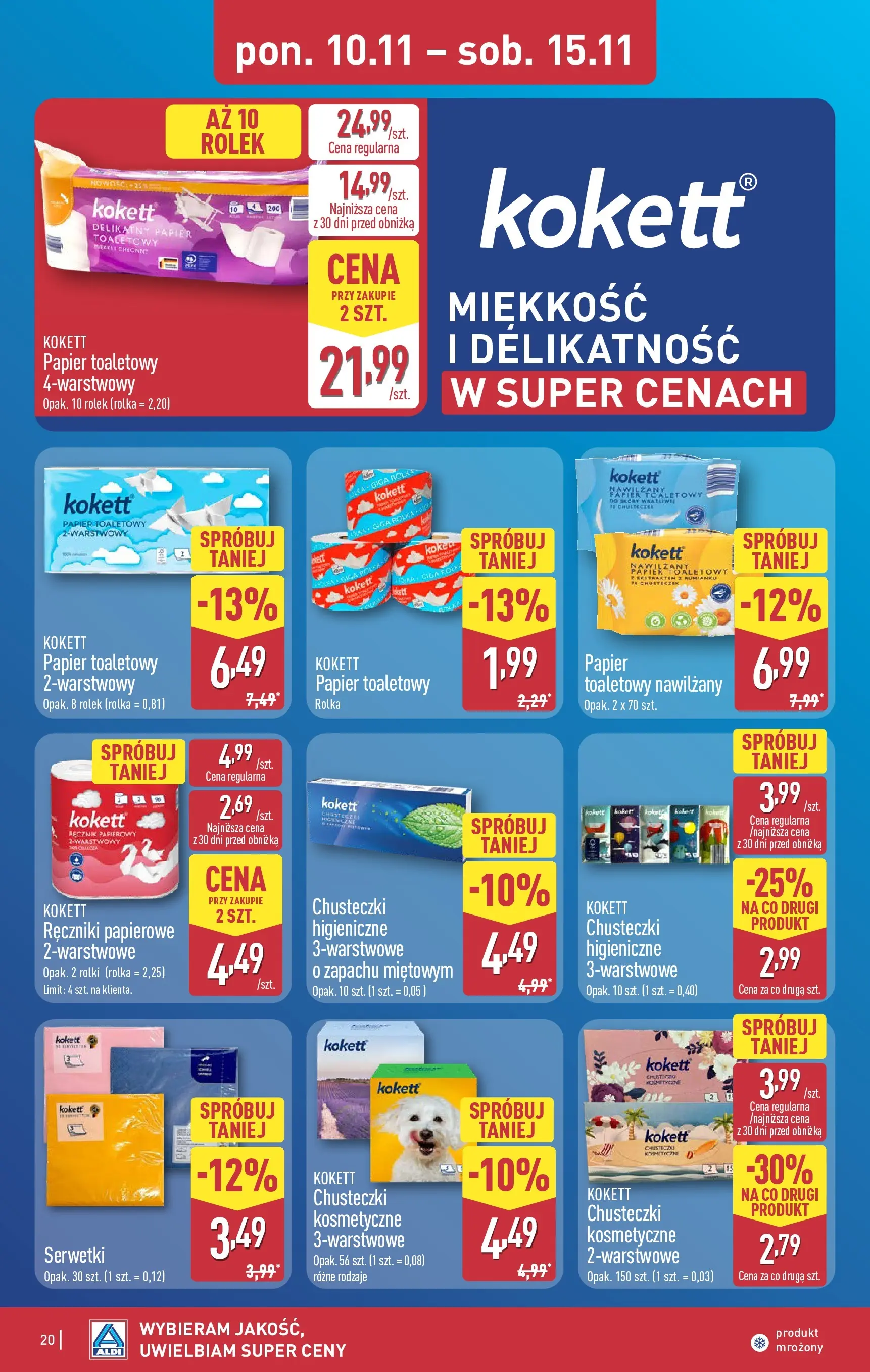 Aldi Gazetka od 10.11.2025 - Ulotka PDF, promocje | Strona: 20 | Produkty: Papier toaletowy, Ręczniki papierowe, Chusteczki higieniczne, Ręcznik papierowy