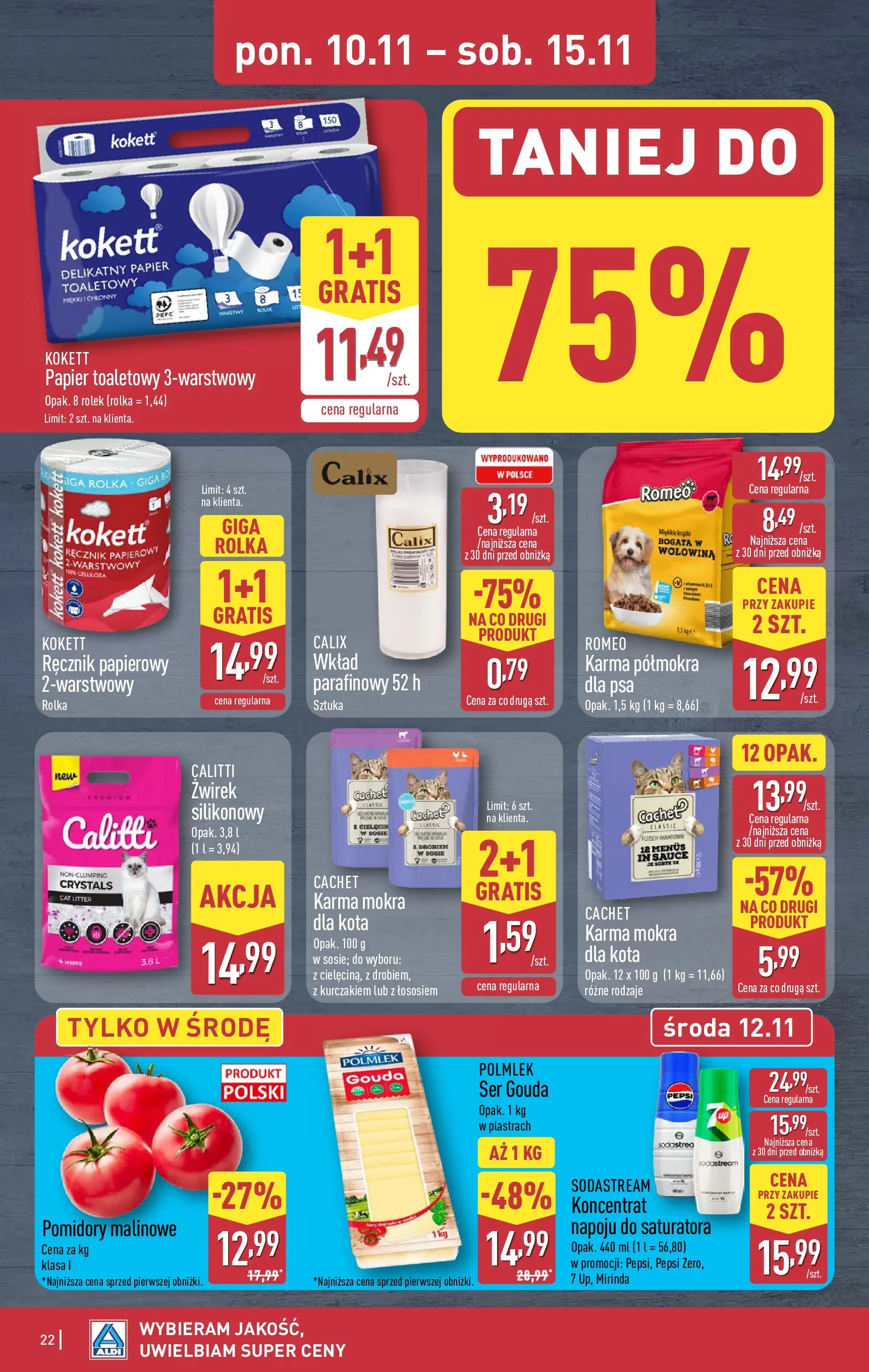 Aldi Gazetka od 10.11.2025 - Ulotka PDF, promocje | Strona: 22 | Produkty: Pomidory malinowe, Ser, Wołowina, Sodastream