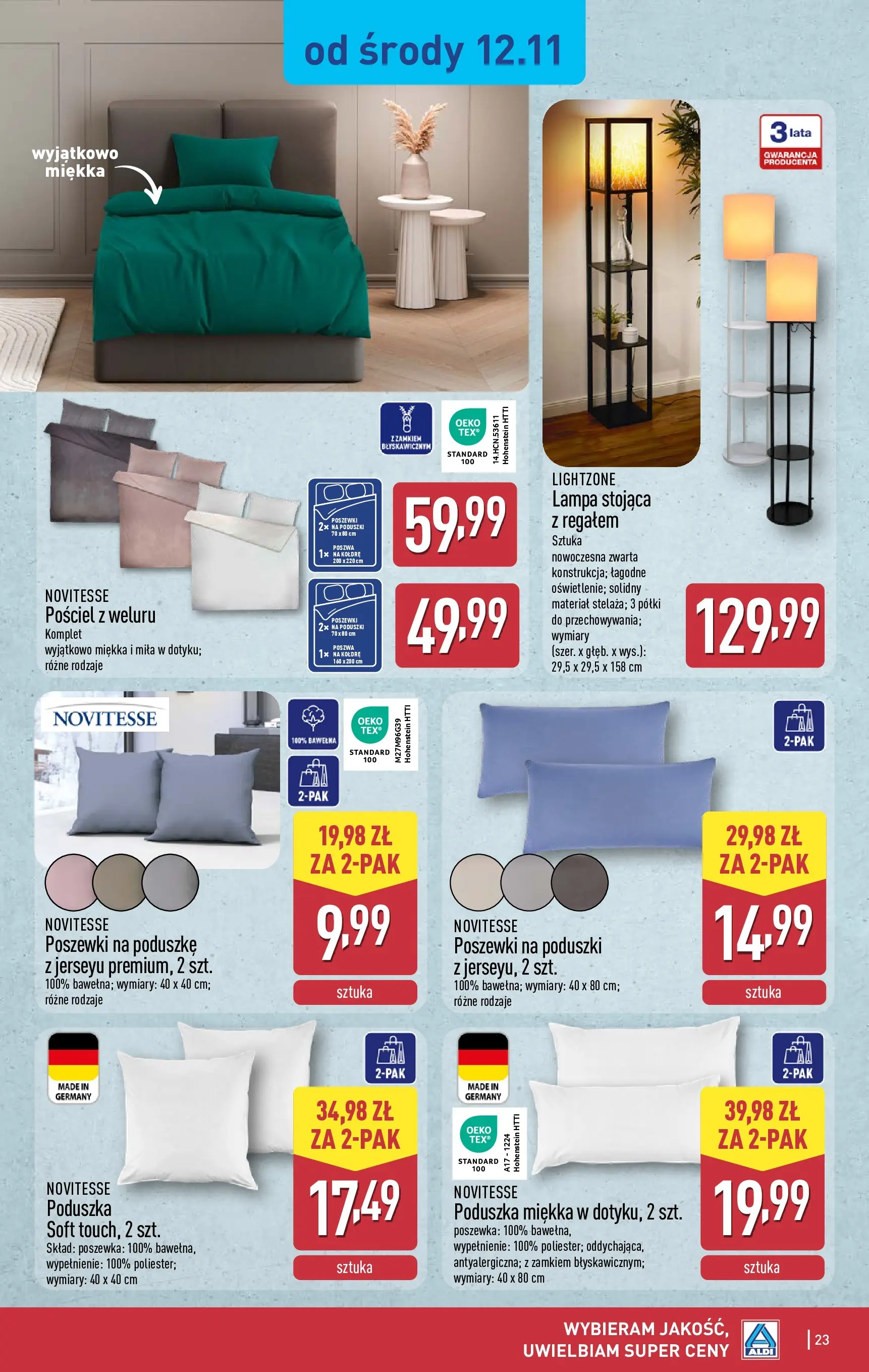 Aldi Gazetka od 10.11.2025 - Ulotka PDF, promocje | Strona: 23 | Produkty: Pościel, Poduszka, Lampa