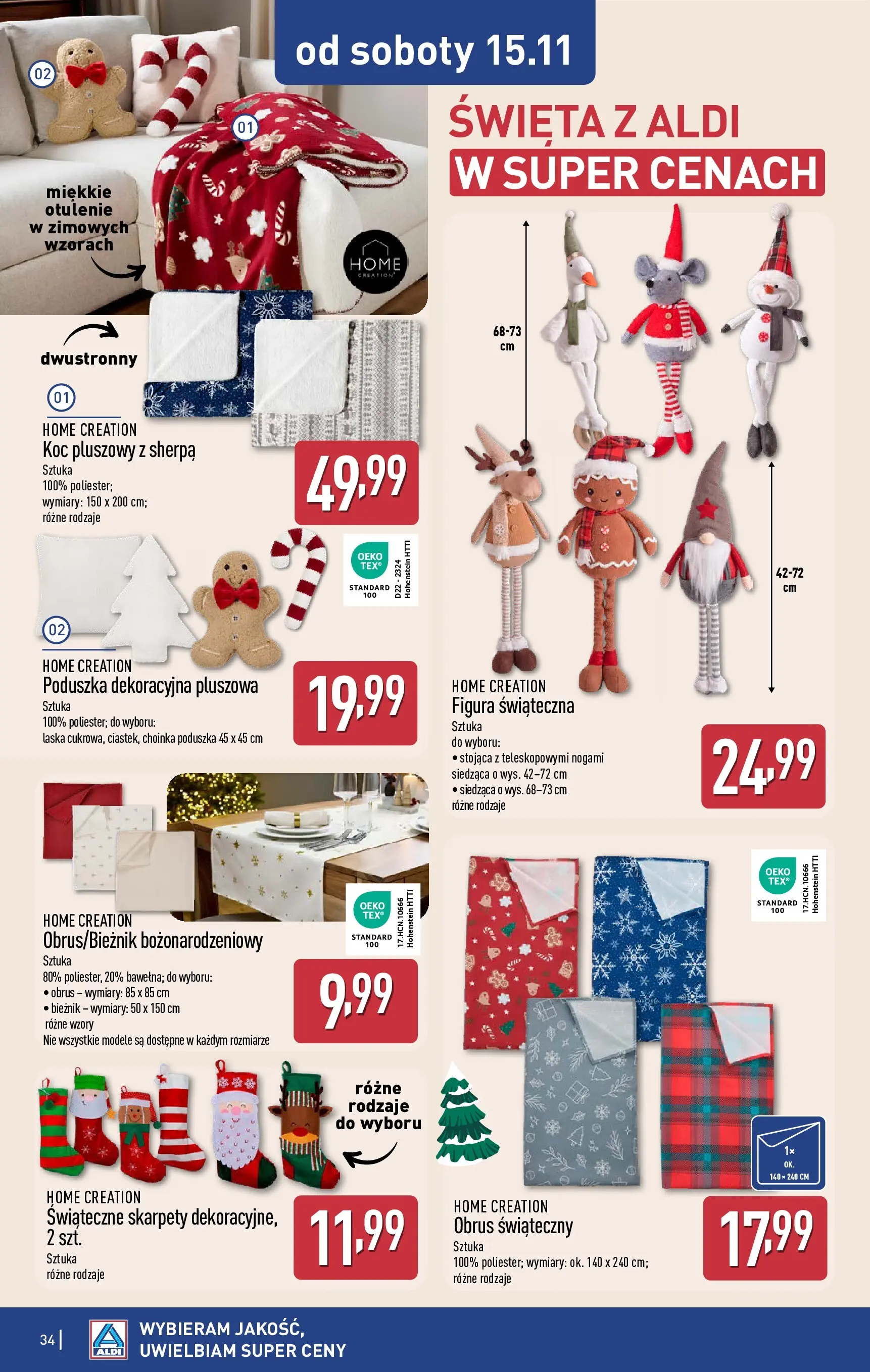 Aldi Gazetka od 10.11.2025 - Ulotka PDF, promocje | Strona: 34 | Produkty: Skarpety, Choinka, Poduszka, Koc