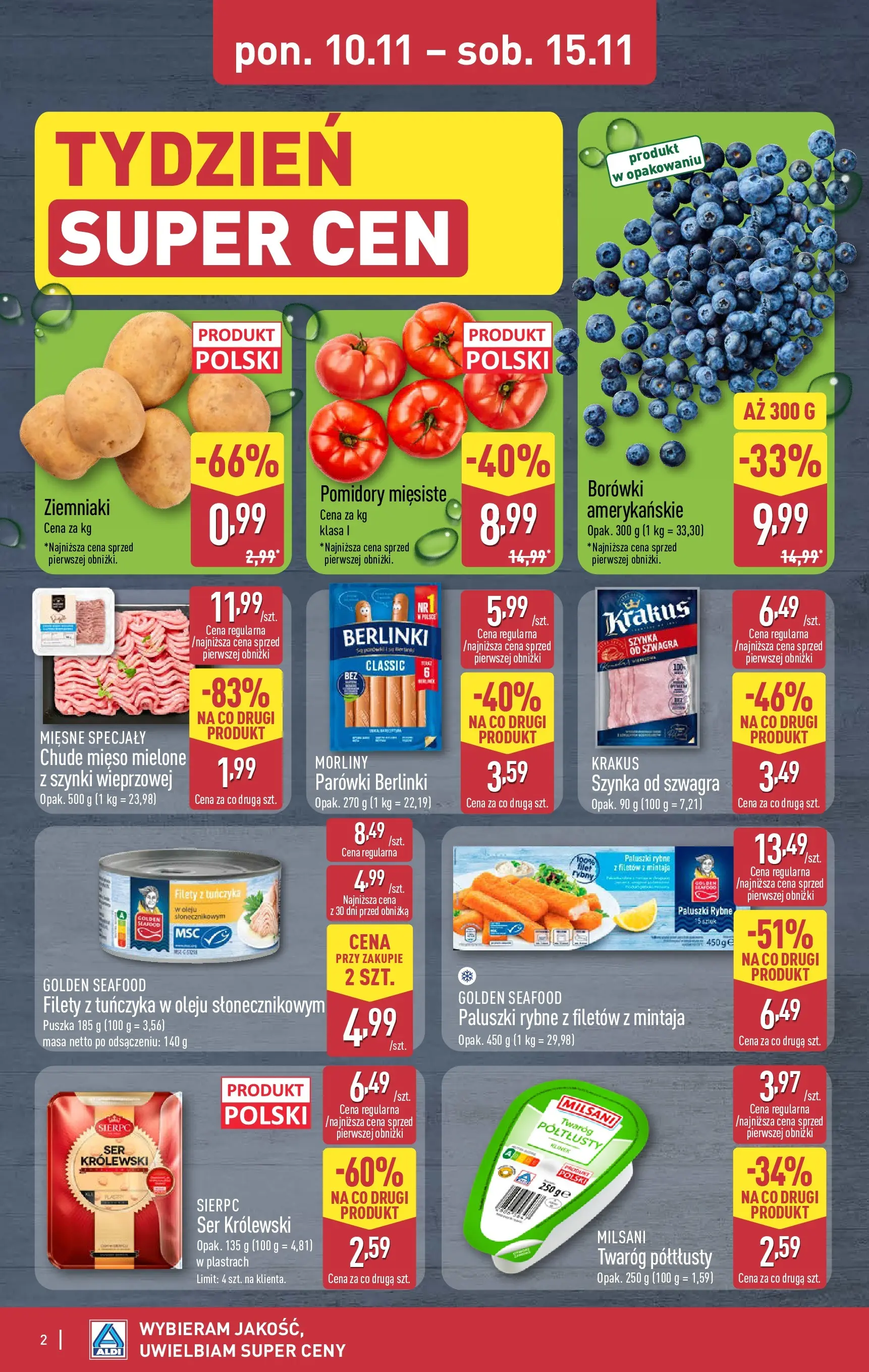 Aldi Gazetka - Okazje na weekend od 13.11.2025 - Ulotka PDF, promocje | Strona: 2 | Produkty: Parówki berlinki, Mięso, Szynka, Ziemniaki