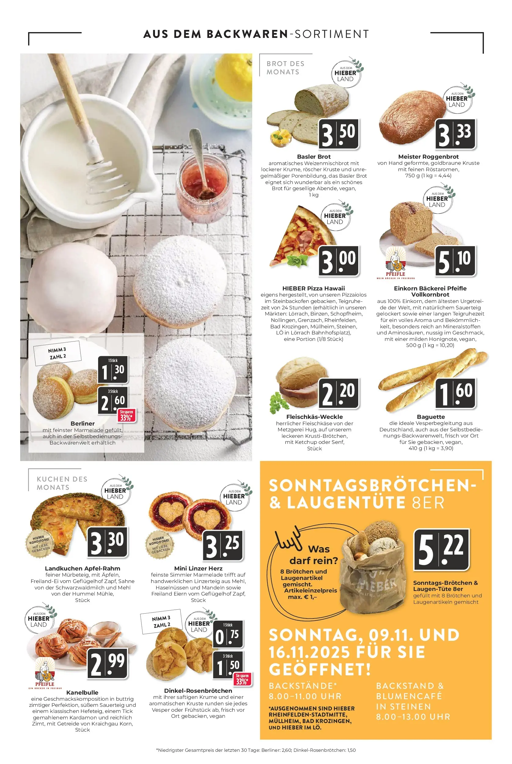 Entdecke - Hieber's Frischecenter: Meine Woche (ab 09.11.2025) zum Blättern | Seite: 7 | Produkte: Baguette, Mandeln, Pizza, Uhr