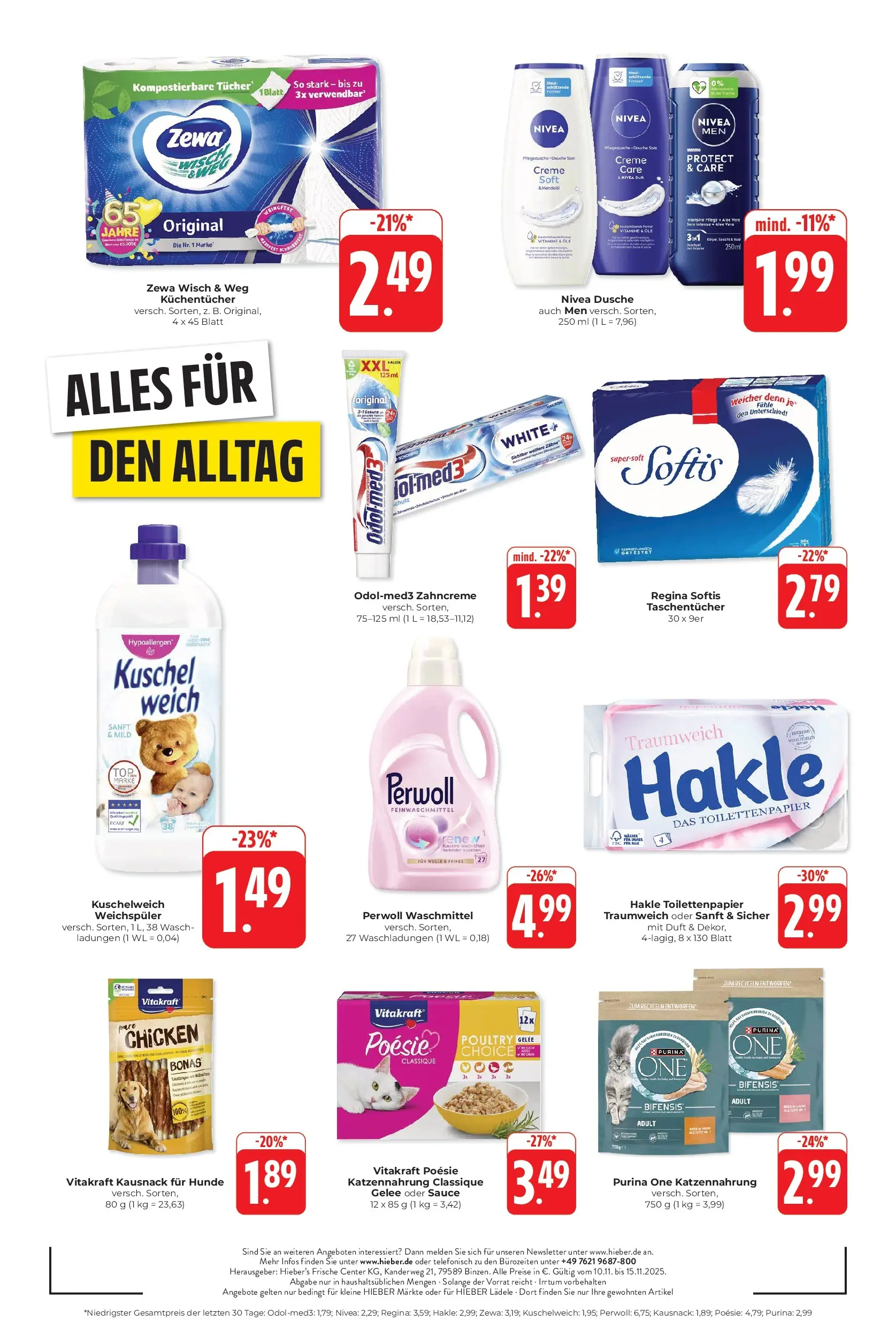 Entdecke - Hieber's Frischecenter: Meine Woche (ab 09.11.2025) zum Blättern | Seite: 16 | Produkte: Dusche, Kuschelweich, Perwoll, Waschmittel