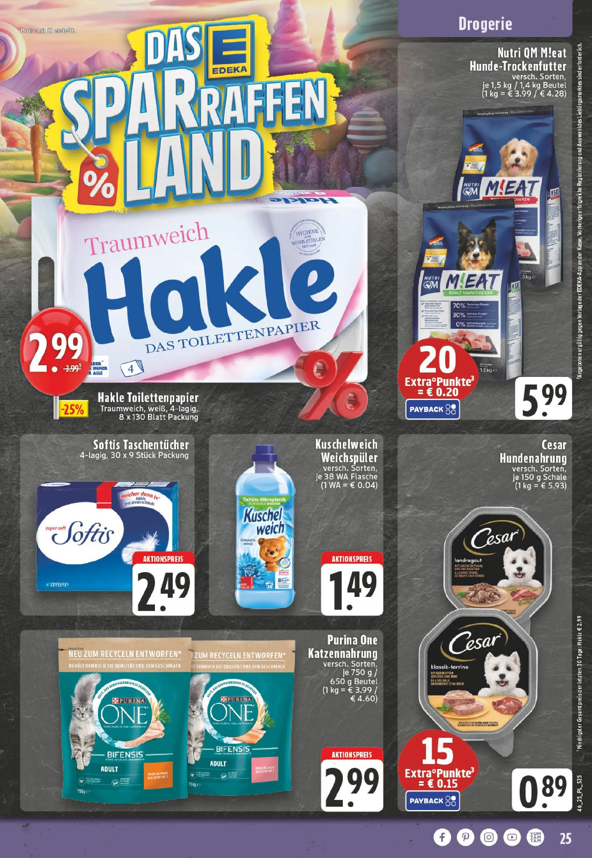 Edeka prospekt Eschweiler-Dürwiß	 (ab 09.11.2025) » Angebote Online | Seite: 25 | Produkte: Purina one, Kuschelweich, Weichspüler, Toilettenpapier