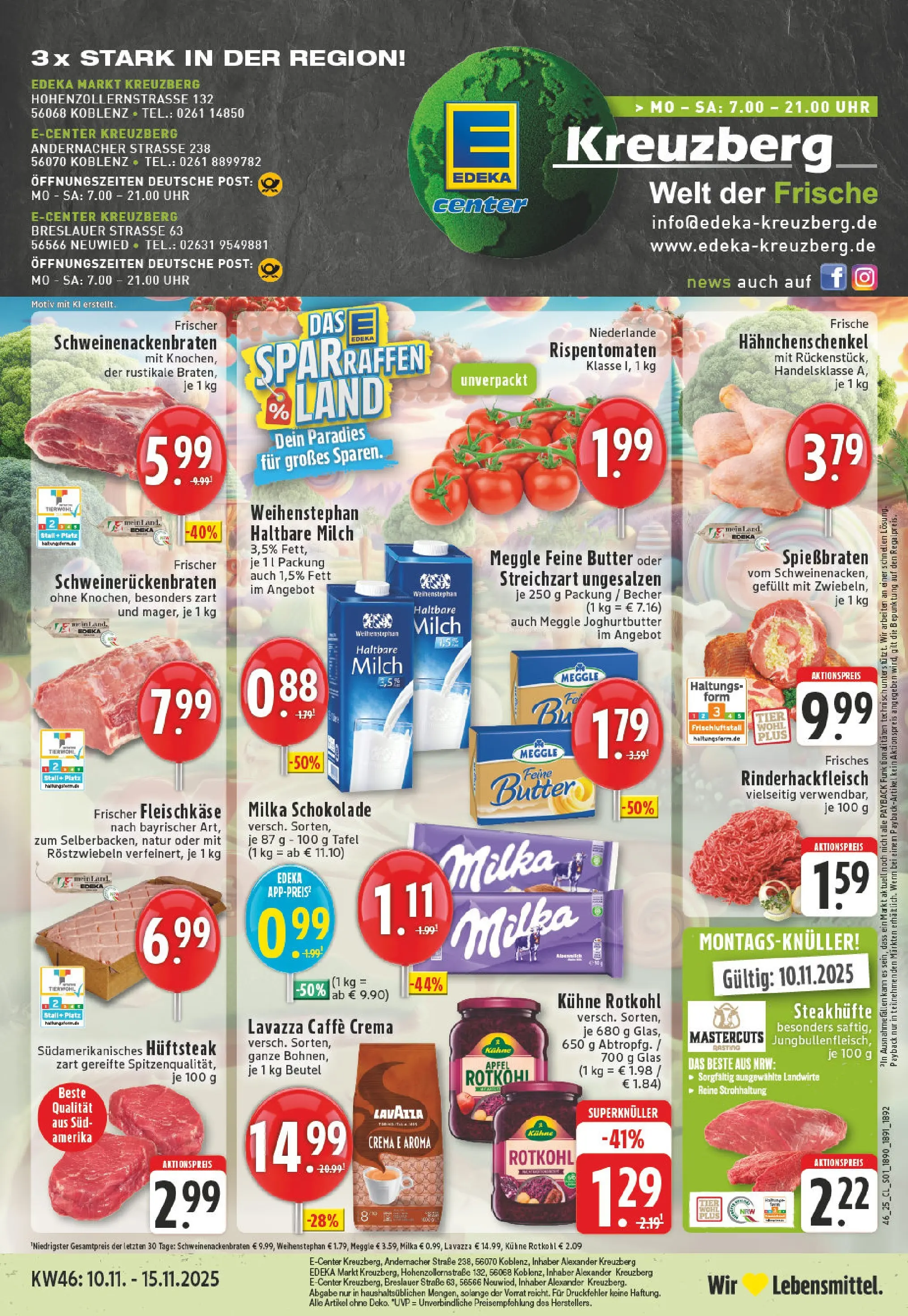 Edeka prospekt Koblenz	 (ab 09.11.2025) » Angebote Online | Seite: 1 | Produkte: Hahnchenschenkel, Rotkohl, Schokolade, Uhr
