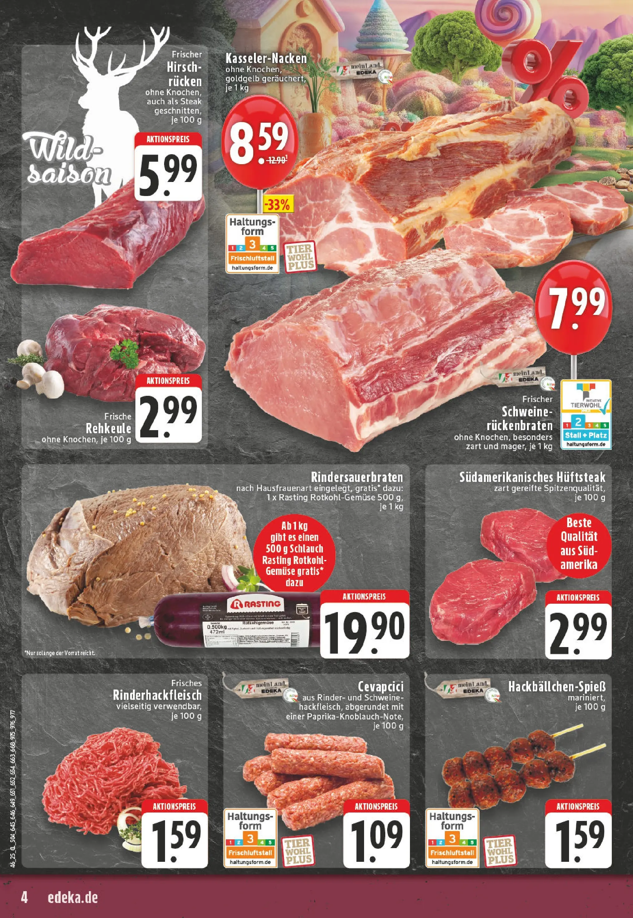 Edeka prospekt Moers - Asberg	 (ab 09.11.2025) » Angebote Online | Seite: 4 | Produkte: Rotkohl, Cevapcici, Gemüse, Steak