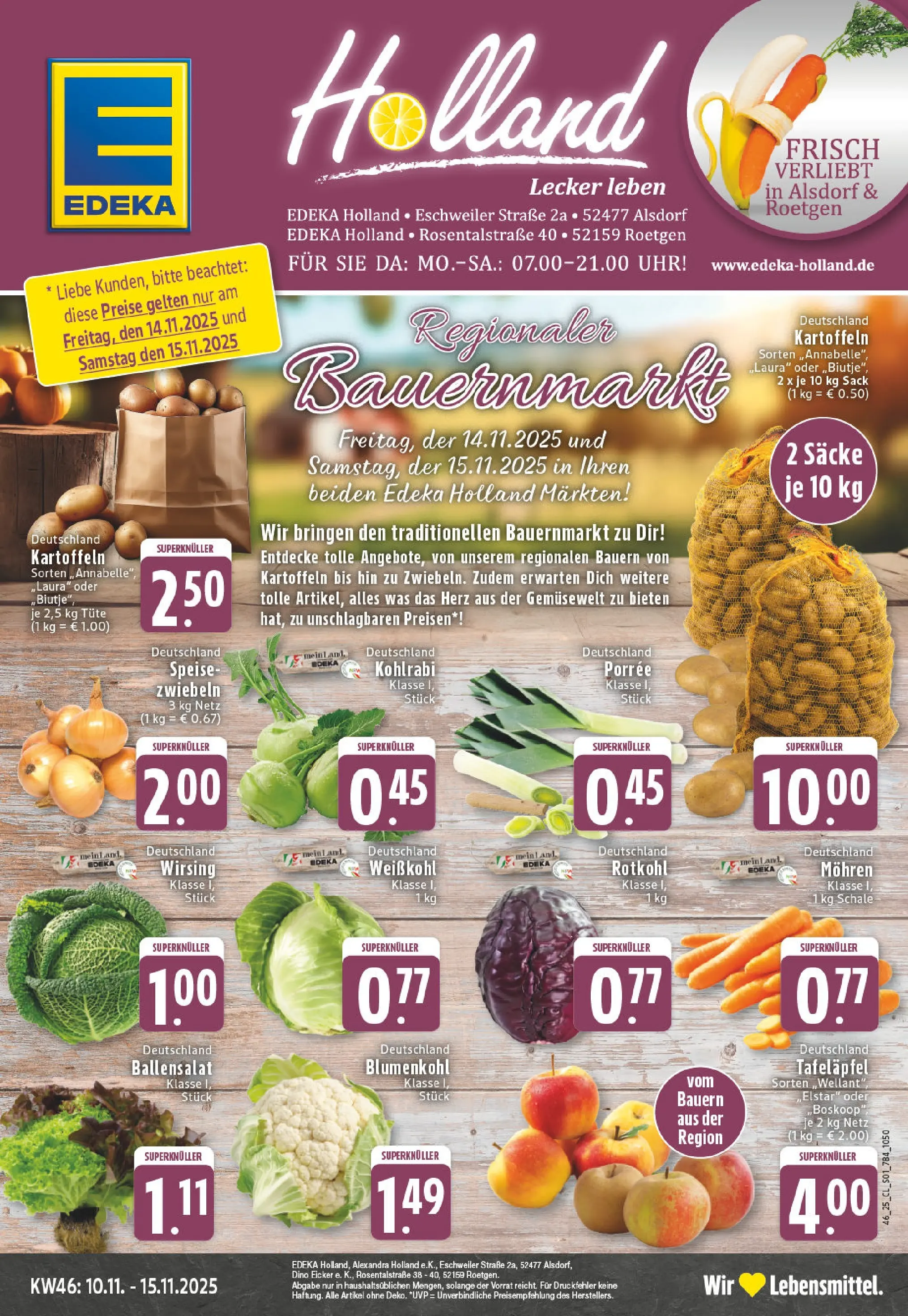Edeka prospekt Alsdorf	 (ab 09.11.2025) » Angebote Online | Seite: 1 | Produkte: Rotkohl, Mohren, Kartoffeln, Uhr
