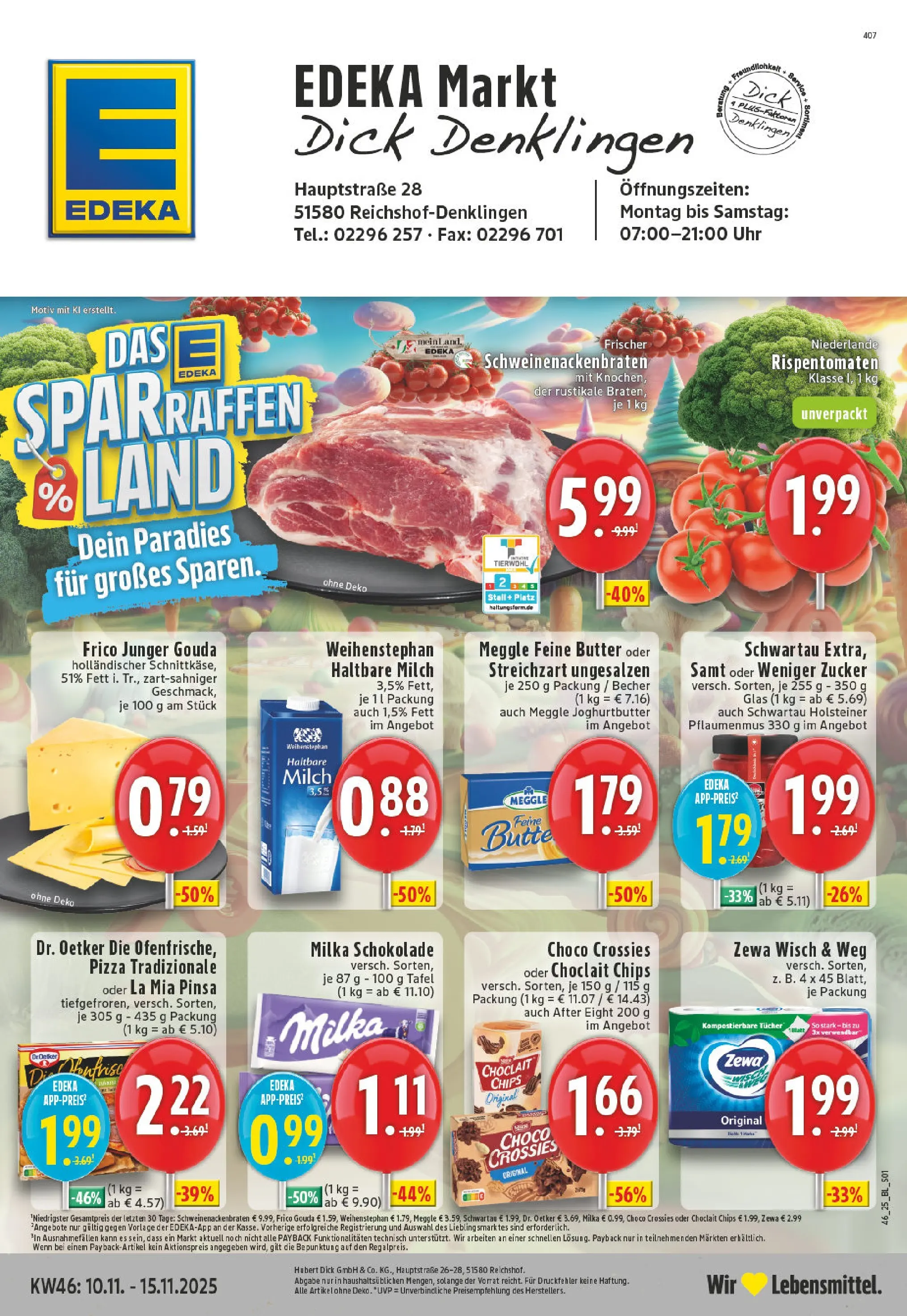 Edeka prospekt Reichshof - Denklingen	 (ab 10.11.2025) » Angebote Online | Seite: 1 | Produkte: Milka schokolade, Gouda, Milka, Uhr