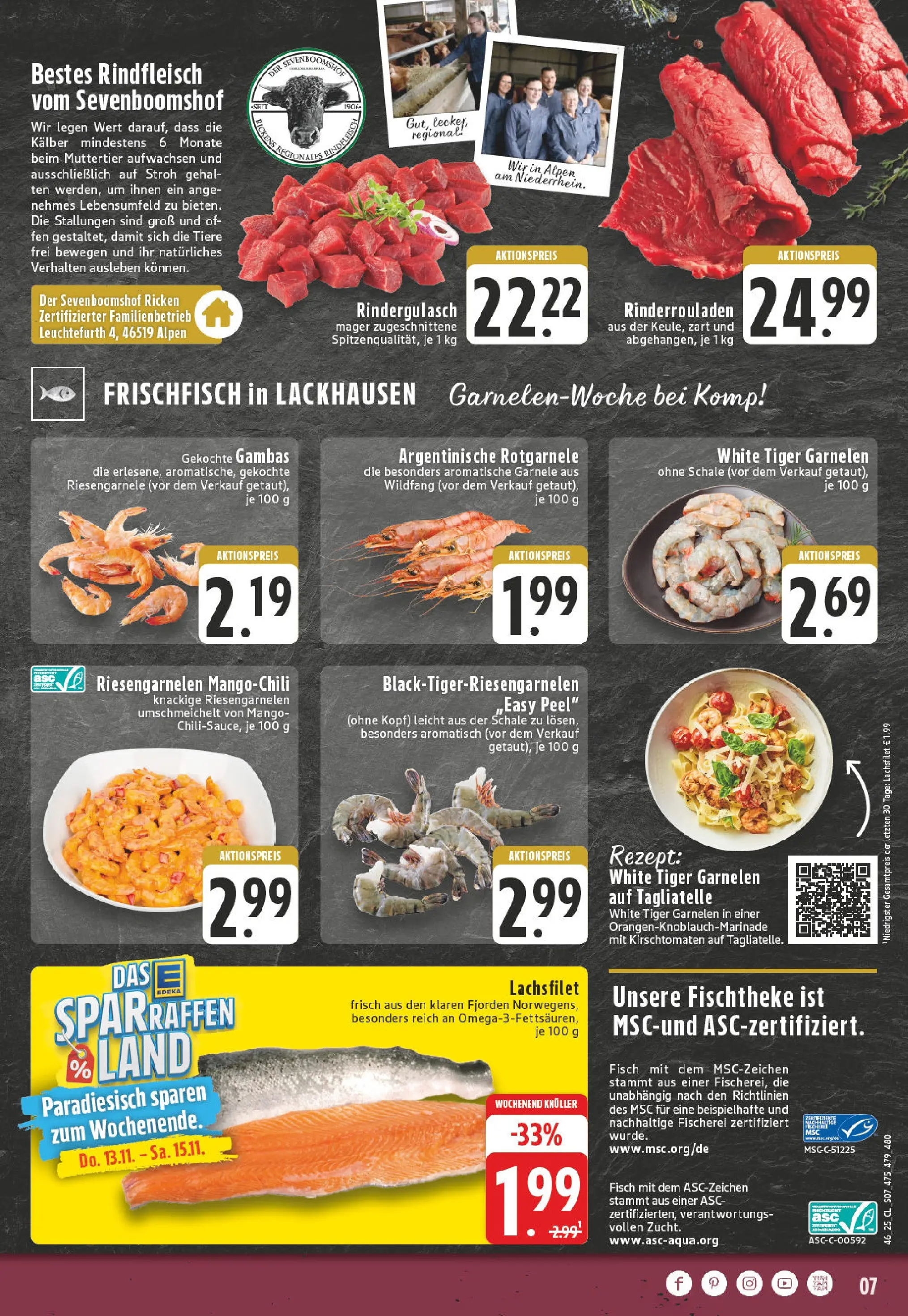 Edeka prospekt Wesel-Obrighoven	 (ab 09.11.2025) » Angebote Online | Seite: 7 | Produkte: Rindergulasch, Garnelen, Fisch, Rindfleisch