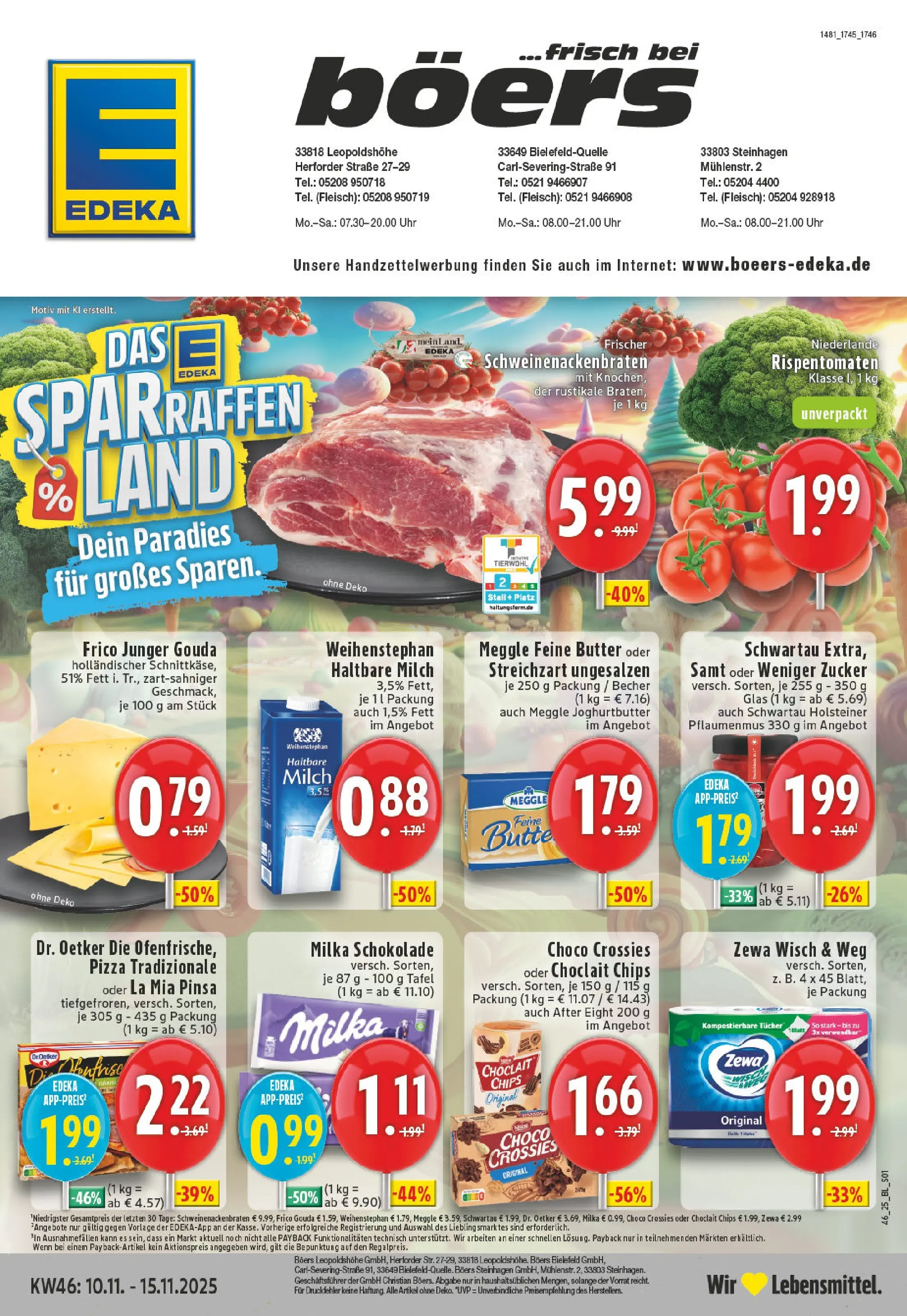 Edeka prospekt Steinhagen	 (ab 09.11.2025) » Angebote Online | Seite: 1 | Produkte: Butter, Milka schokolade, Gouda, Zucker