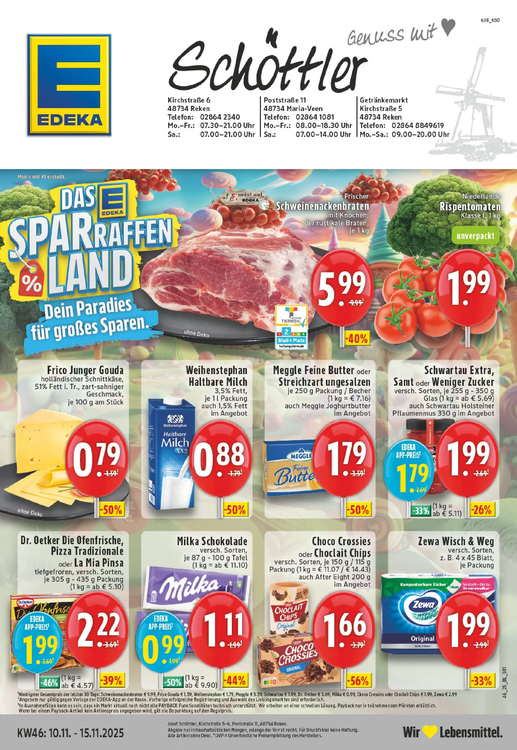 Edeka prospekt Reken	 (ab 10.11.2025) » Angebote Online | Seite: 1 | Produkte: Milch, Gouda, Zucker, Pizza