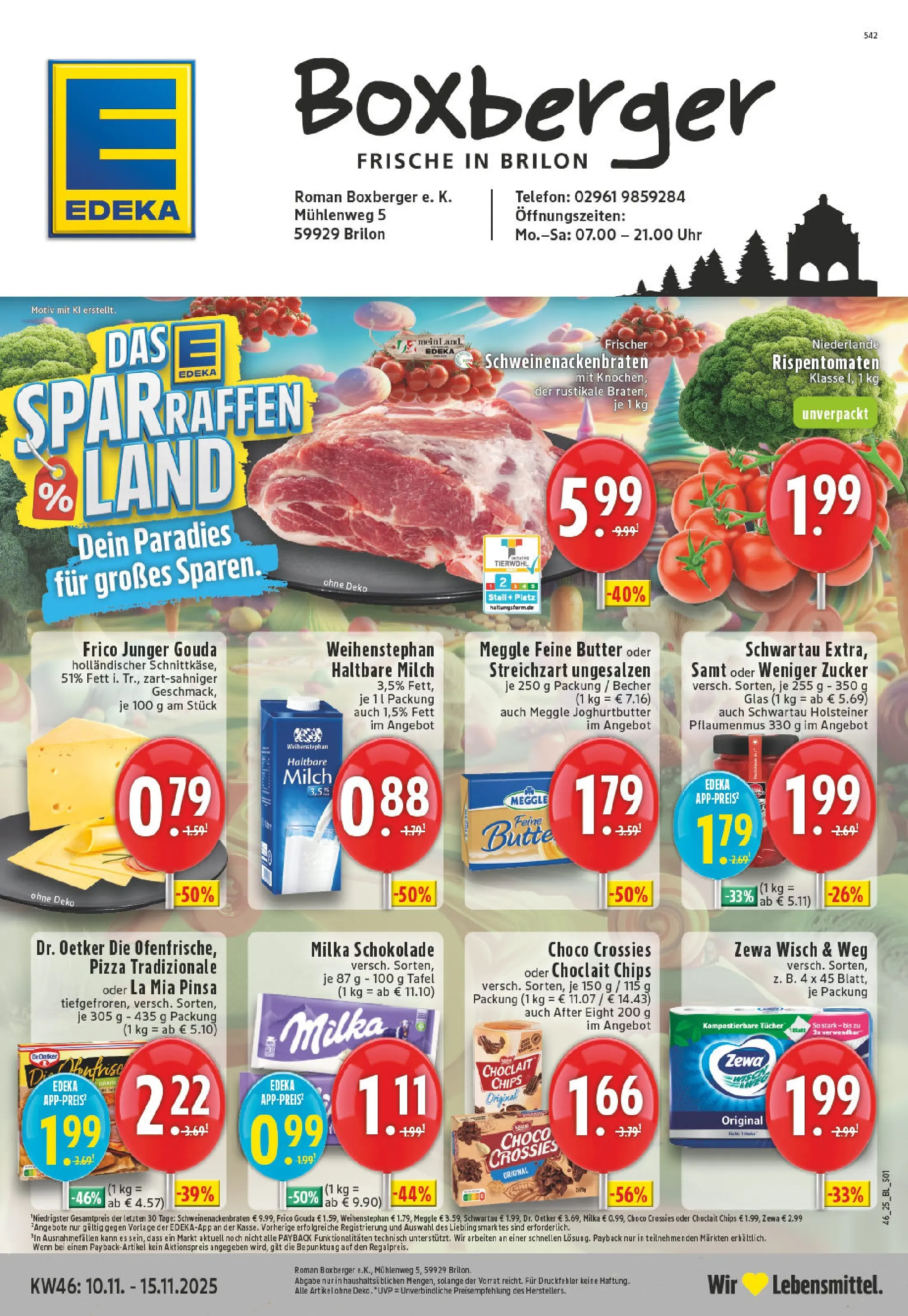 Edeka prospekt Brilon	 (ab 09.11.2025) » Angebote Online | Seite: 1 | Produkte: Schwartau samt, Haltbare milch, Milka, Uhr