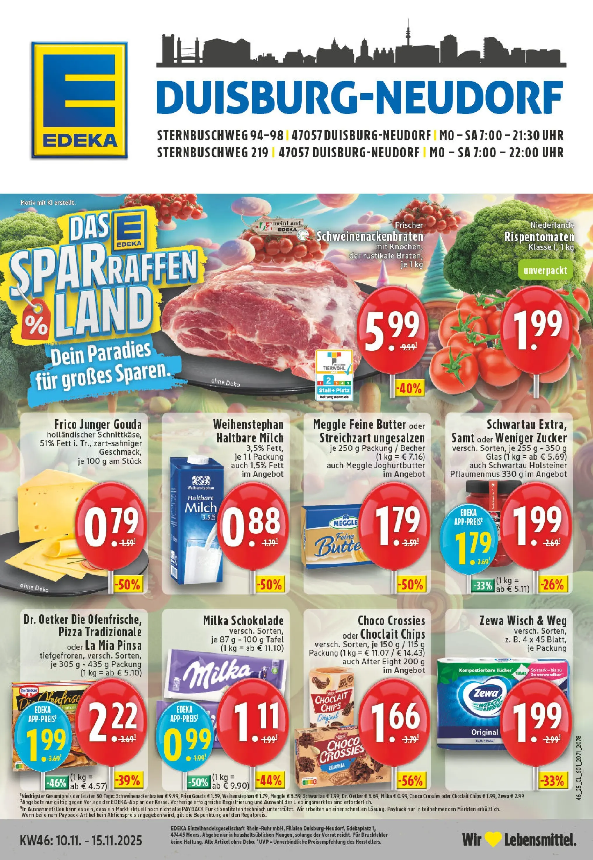 Edeka prospekt Duisburg	 (ab 09.11.2025) » Angebote Online | Seite: 1 | Produkte: Schokolade, Haltbare milch, Chips, Uhr