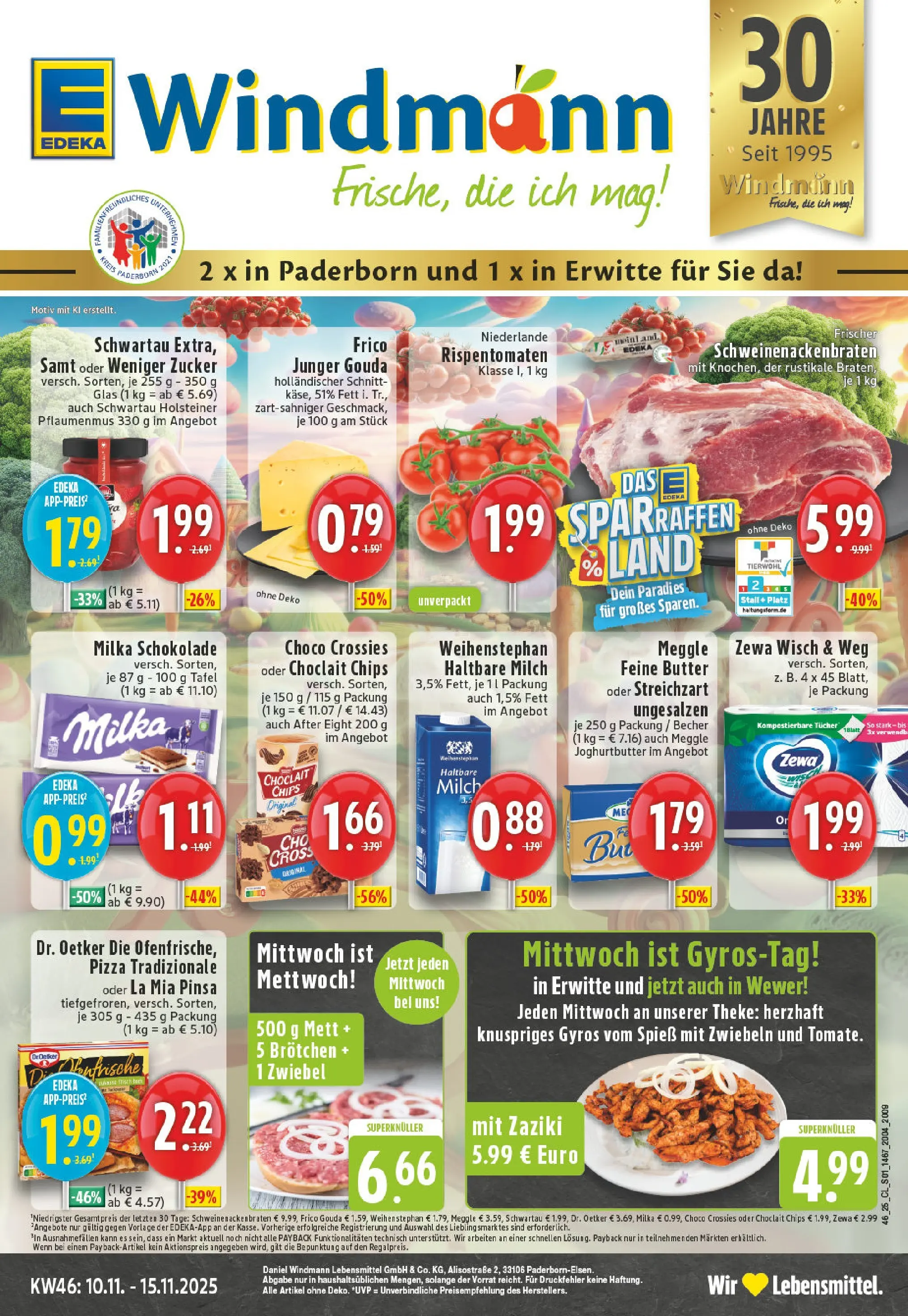 Edeka prospekt Erwitte	 (ab 09.11.2025) » Angebote Online | Seite: 1 | Produkte: Haltbare milch, Gyros, Zucker, Chips