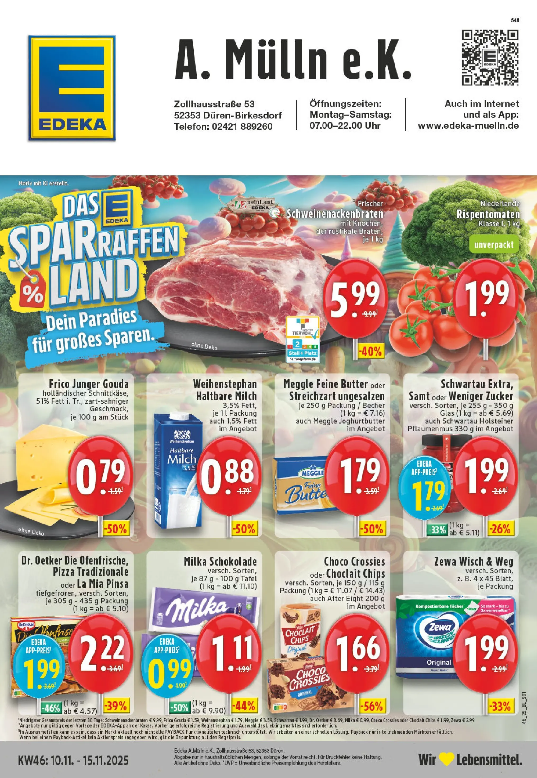 Edeka prospekt Düren-Birkesdorf	 (ab 10.11.2025) » Angebote Online | Seite: 1 | Produkte: Milch, Zucker, Schwartau extra, Telefon