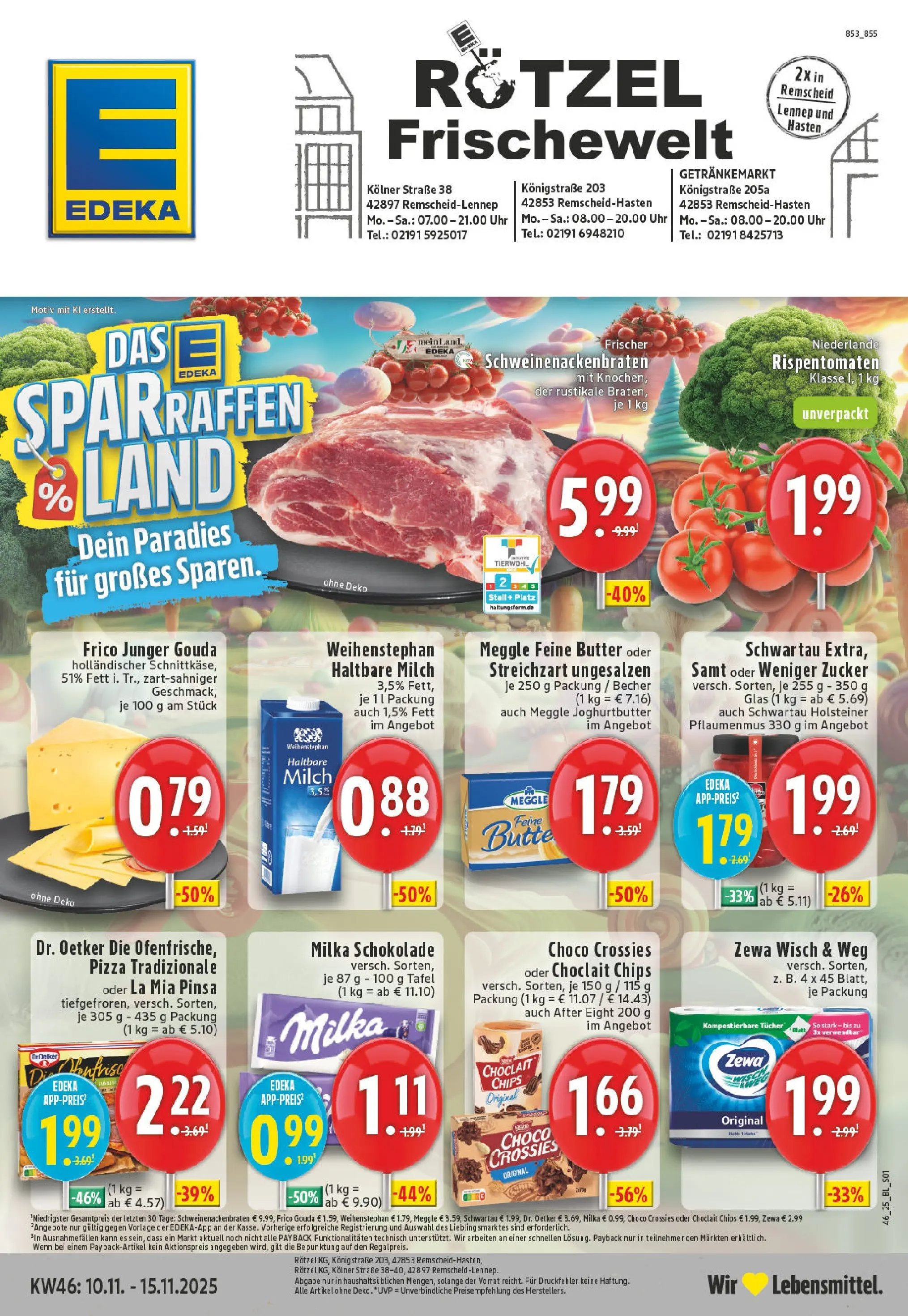 Edeka prospekt Remscheid	 (ab 09.11.2025) » Angebote Online | Seite: 1 | Produkte: Milka schokolade, Gouda, Haltbare milch, Chips