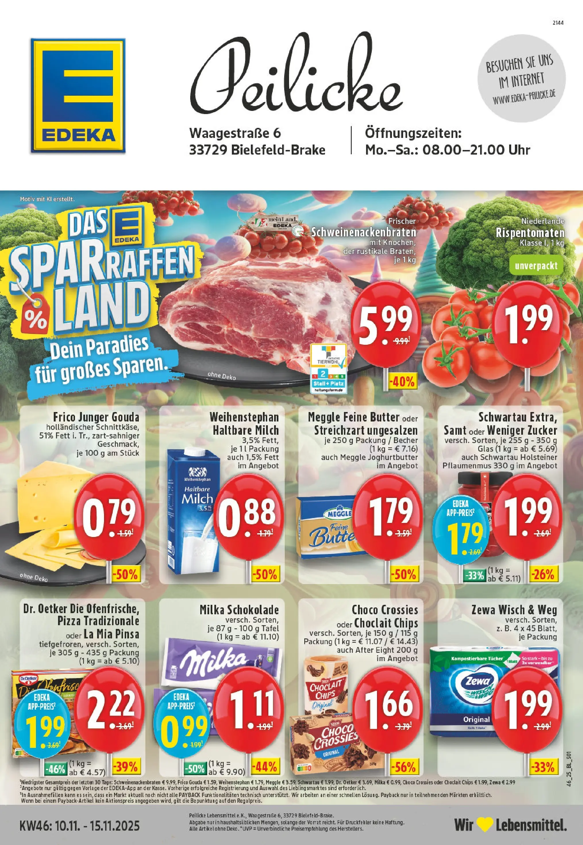 Edeka prospekt Bielefeld-Brake	 (ab 09.11.2025) » Angebote Online | Seite: 1 | Produkte: Schokolade, Zewa, Milka, Zucker
