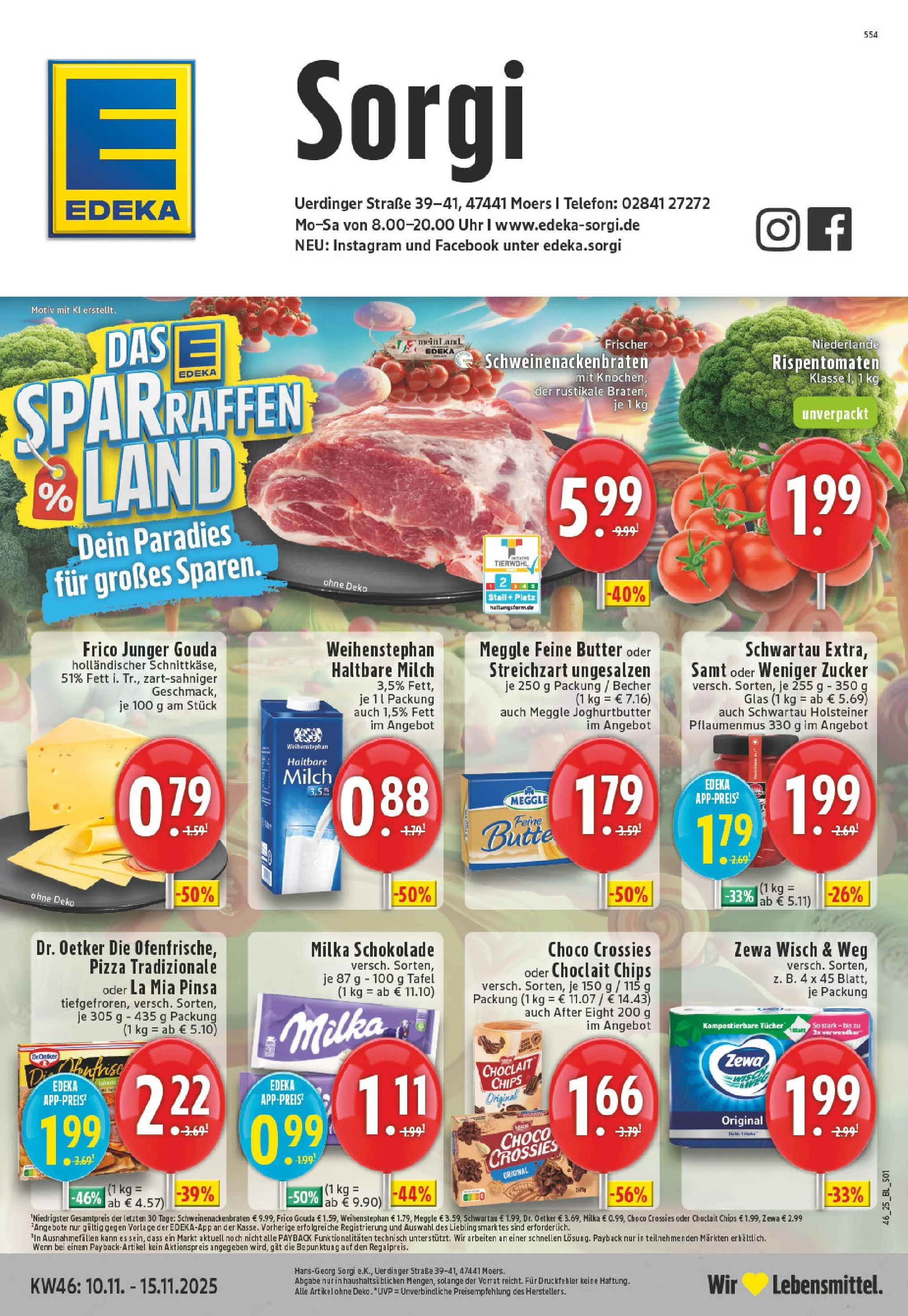 Edeka prospekt Moers	 (ab 09.11.2025) » Angebote Online | Seite: 1 | Produkte: Butter, Schokolade, Gouda, Pizza