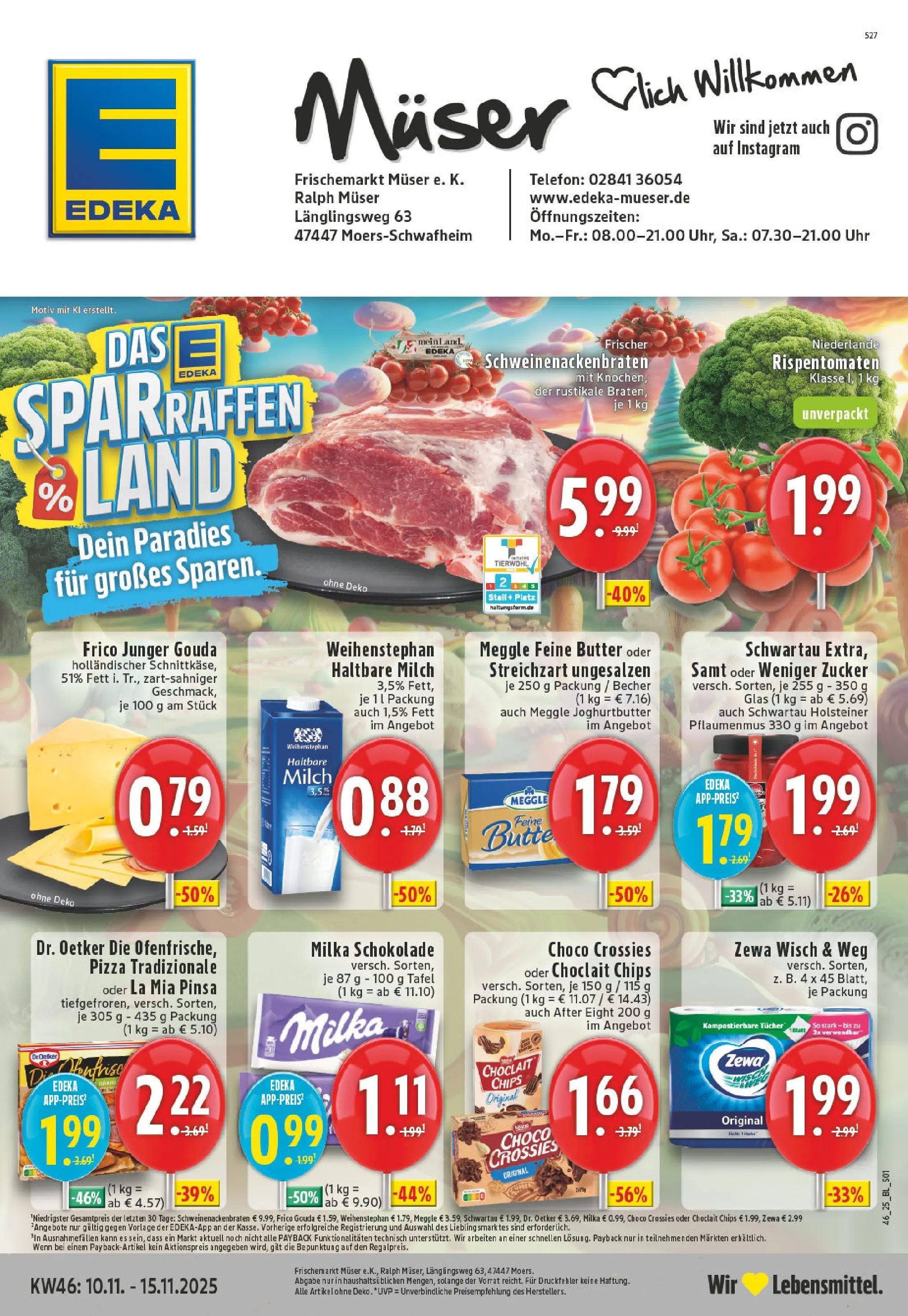 Edeka prospekt Moers	 (ab 09.11.2025) » Angebote Online | Seite: 1 | Produkte: Gouda, Zewa, Pizza, Uhr