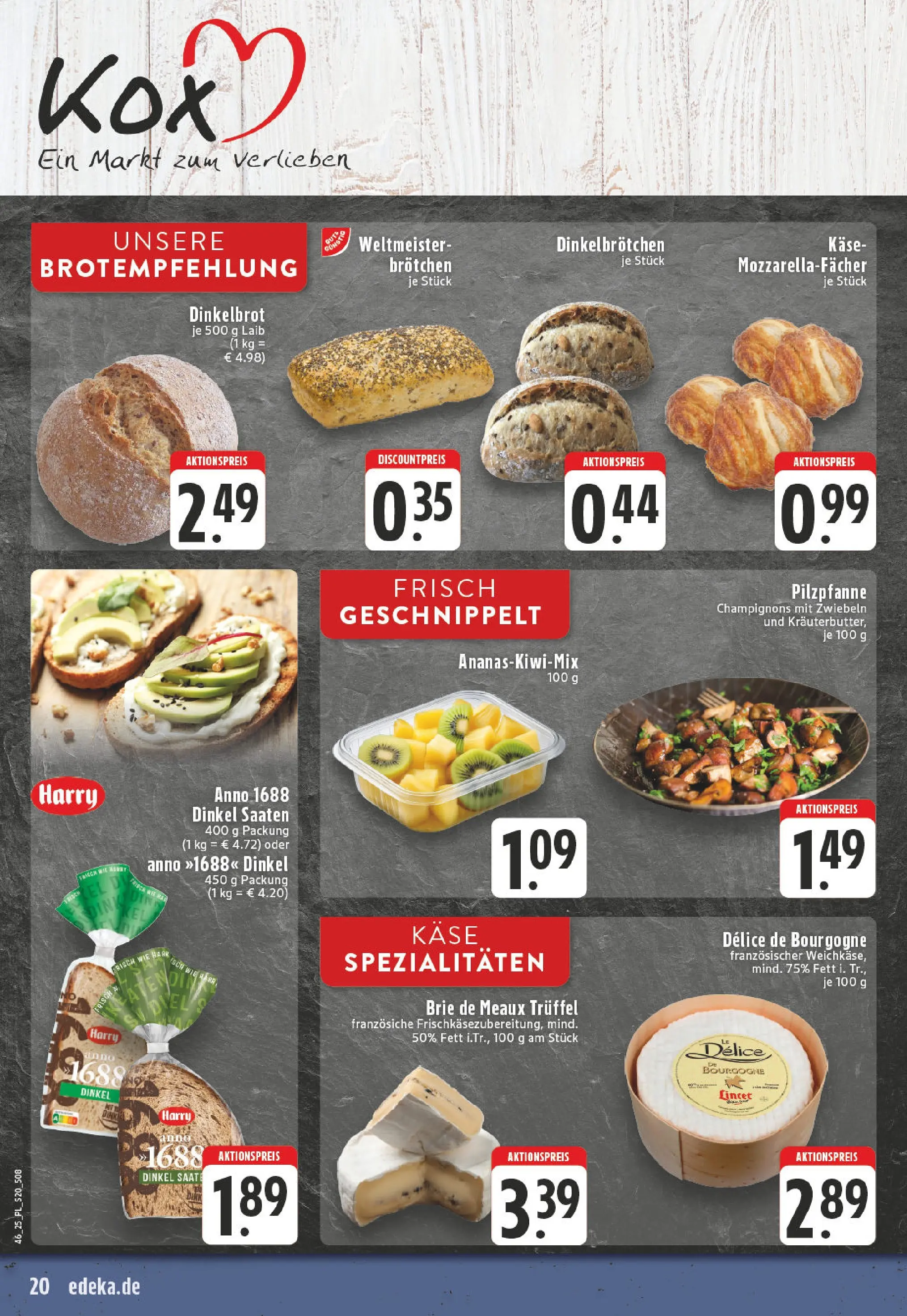 Edeka prospekt Kerken-Aldekerk	 (ab 10.11.2025) » Angebote Online | Seite: 20 | Produkte: Käse, Mozzarella, Champignons, Zwiebeln