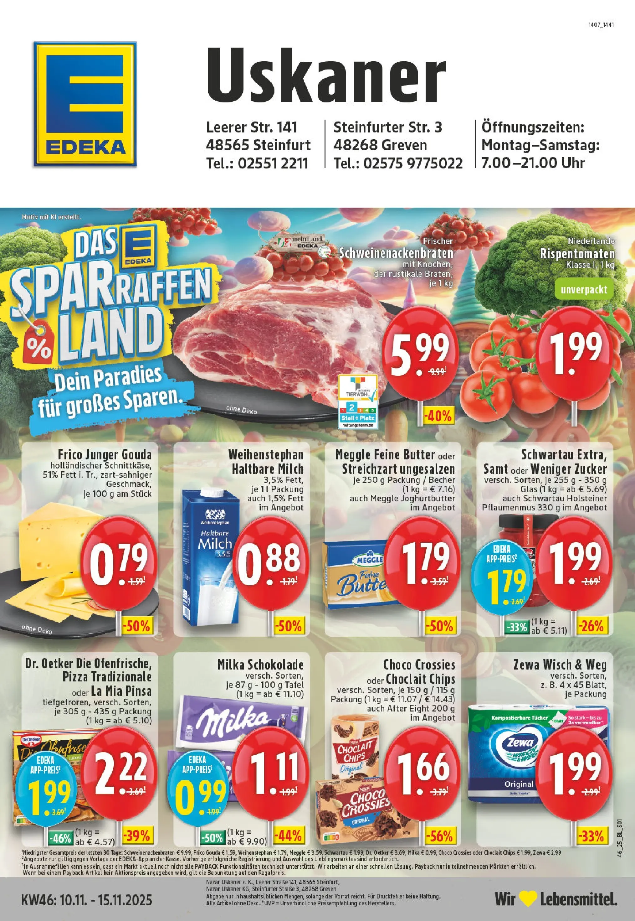 Edeka prospekt Greven	 (ab 09.11.2025) » Angebote Online | Seite: 1 | Produkte: Milch, Butter, Haltbare milch, Zewa