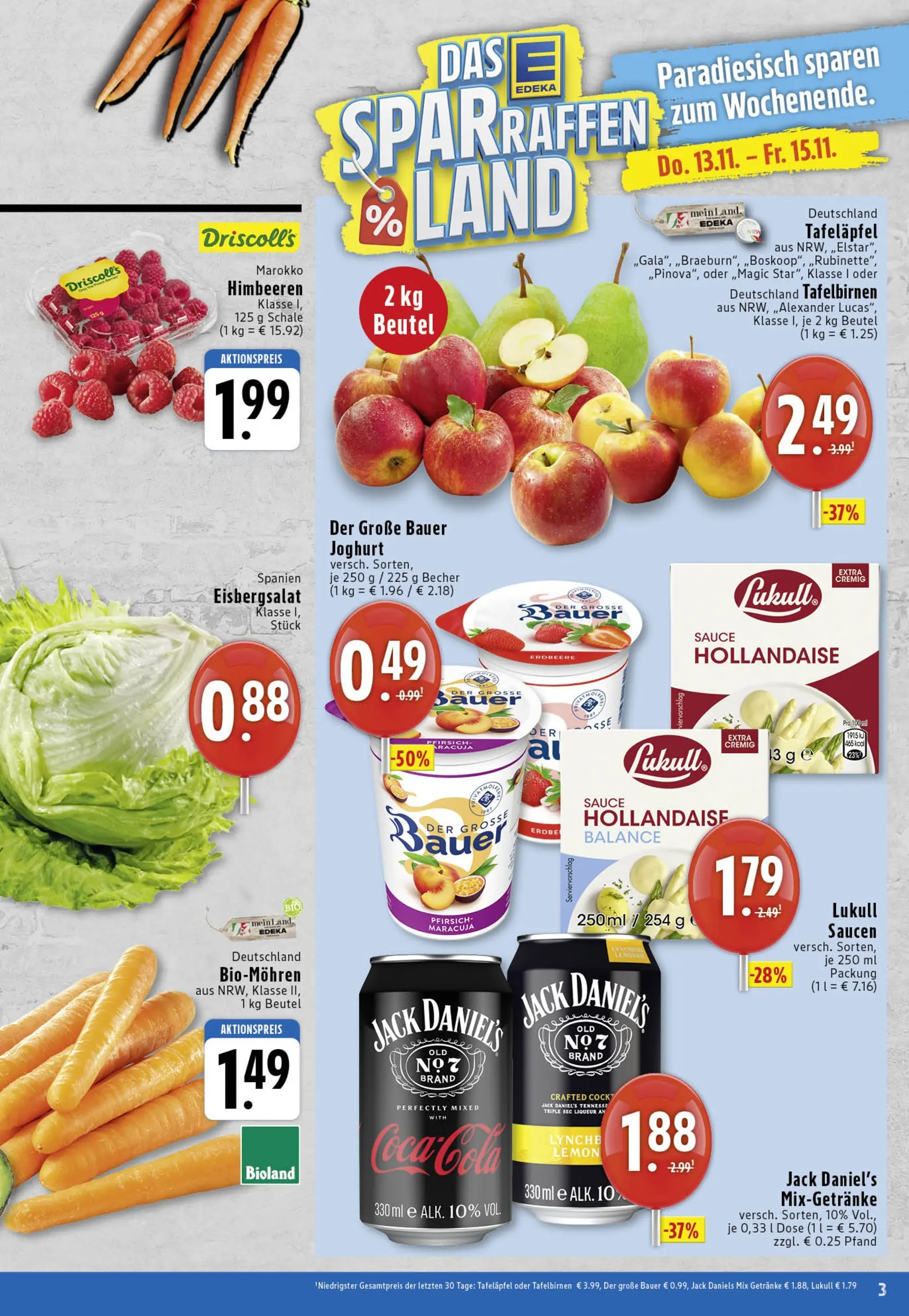 Edeka prospekt Köln	 (ab 09.11.2025) » Angebote Online | Seite: 3 | Produkte: Himbeeren, Joghurt, Jack Daniel's, Pfirsich