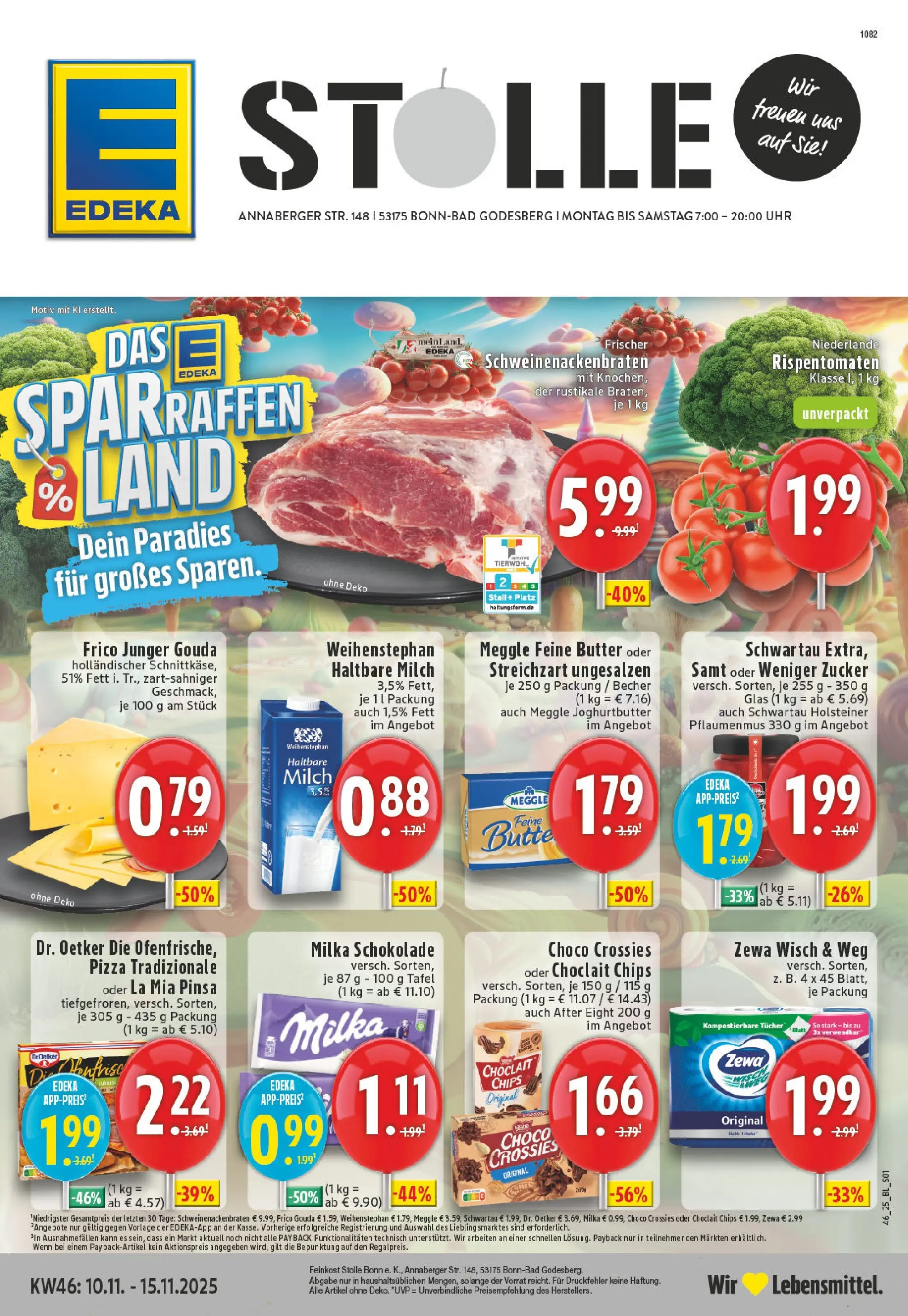 Edeka prospekt Bonn - Bad Godesberg	 (ab 10.11.2025) » Angebote Online | Seite: 1 | Produkte: Milch, Schokolade, Haltbare milch, Pizza