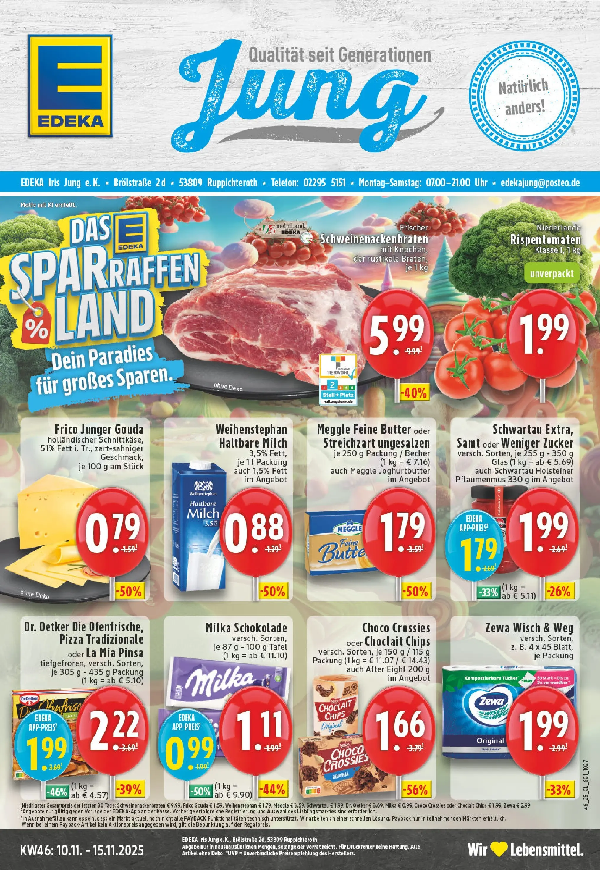 Edeka prospekt Ruppichteroth	 (ab 10.11.2025) » Angebote Online | Seite: 1 | Produkte: Haltbare milch, Milka, Zucker, Uhr