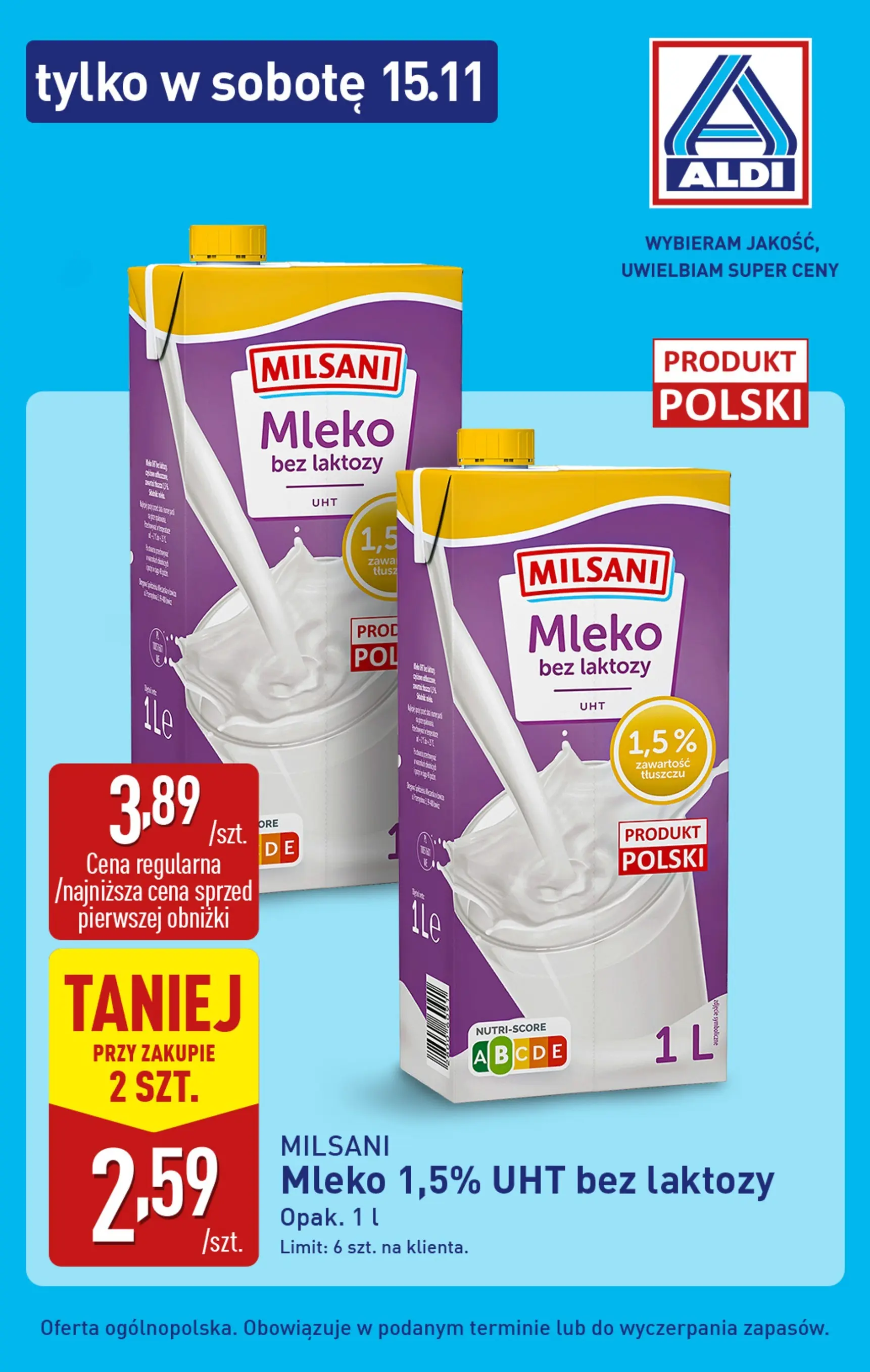 Aldi Gazetka - Tylko w sobotę od 15.11.2025 - Ulotka PDF, promocje | Strona: 5 | Produkty: Mleko bez laktozy, Bez laktozy, Mleko