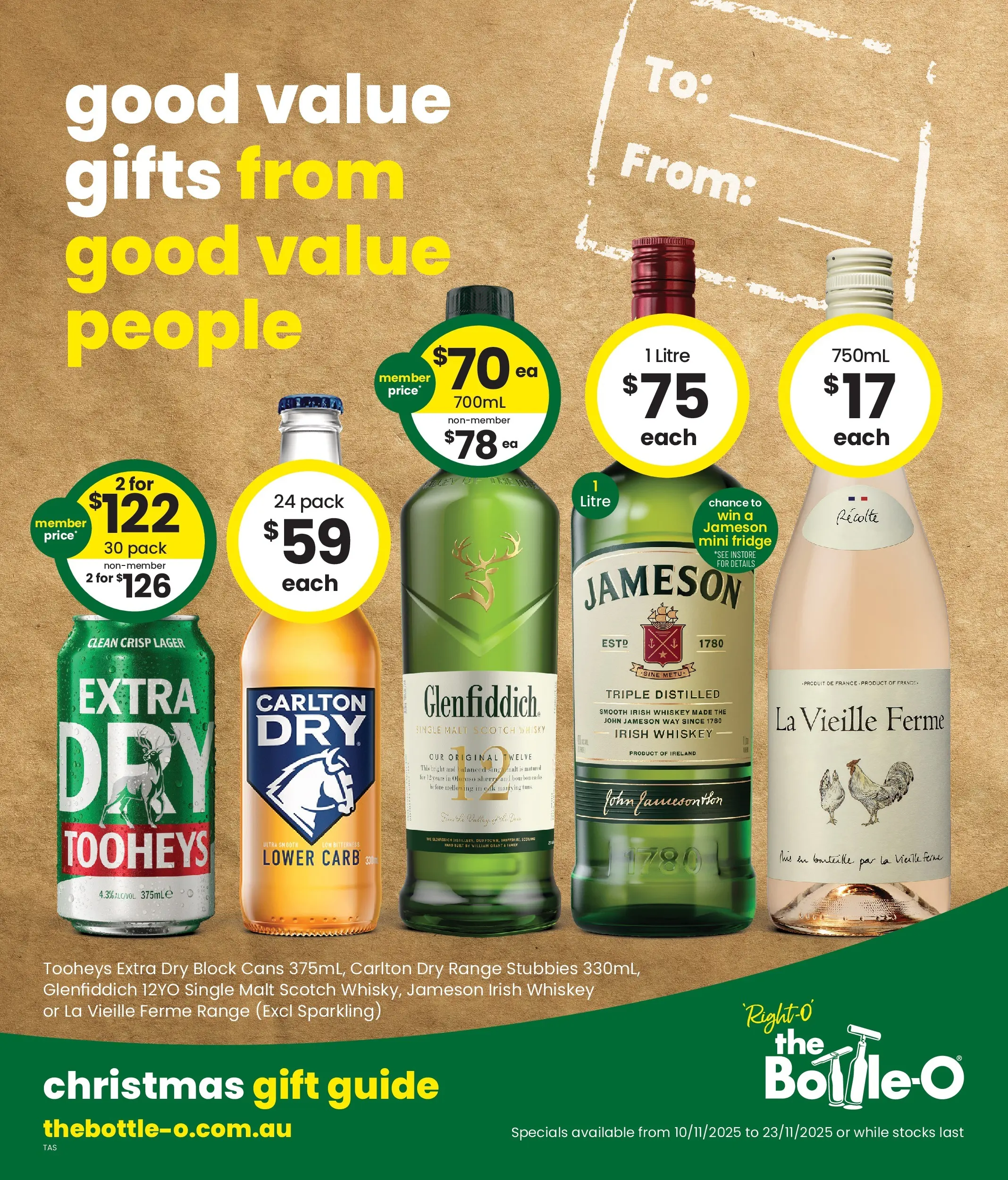 The Bottle-O - Good Value Gifts, From Good Value People. 10/11 - 09/11/2025 > weekly / monthly specials | Page: 1 | Products: Fur, Whiskey, Scotch, Fridge