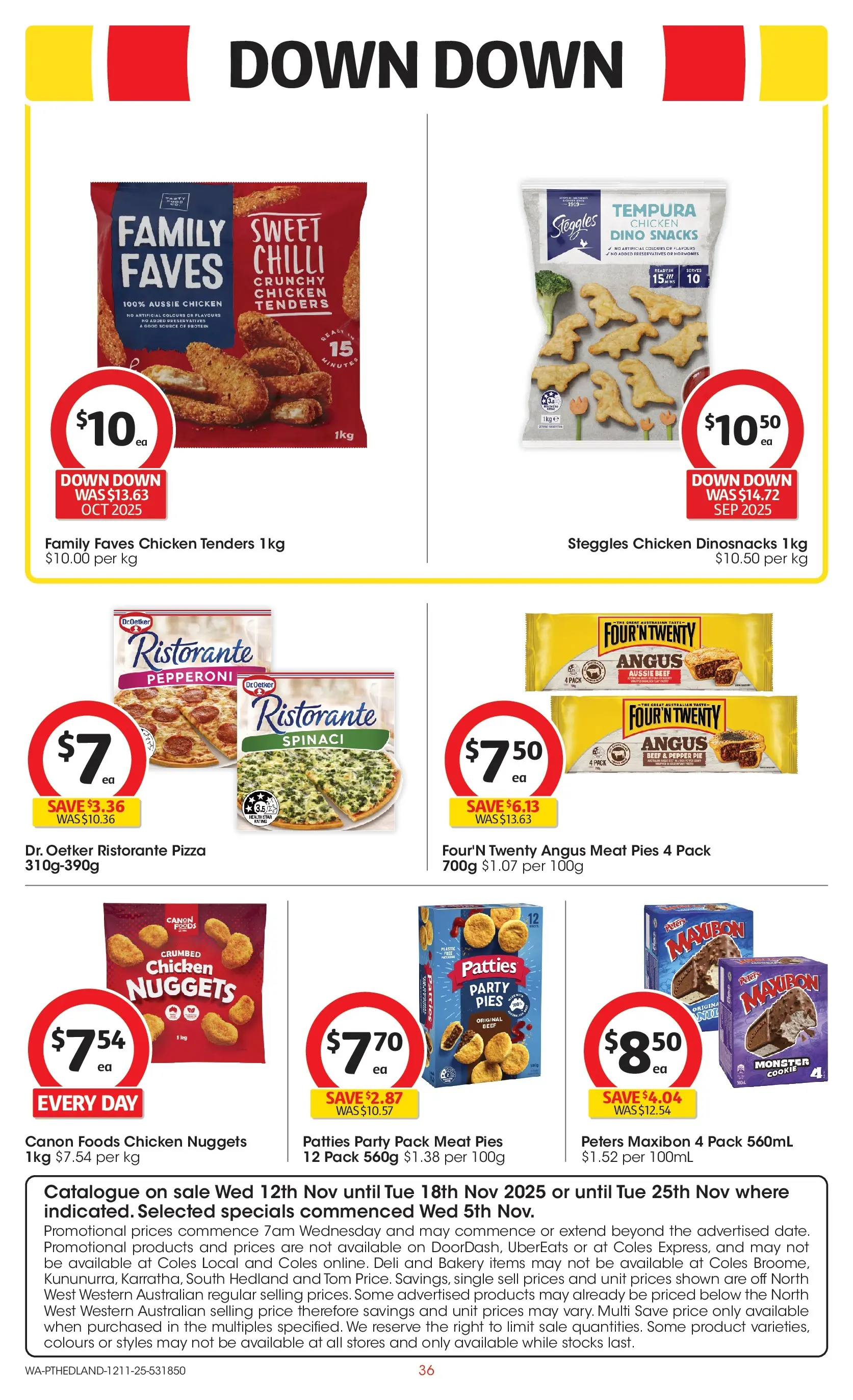 ﻿﻿Coles catalogue valid from 12/11/2025 > Online Australia | Page: 36 | Products: Pizza, Chicken, Chilli, Pies