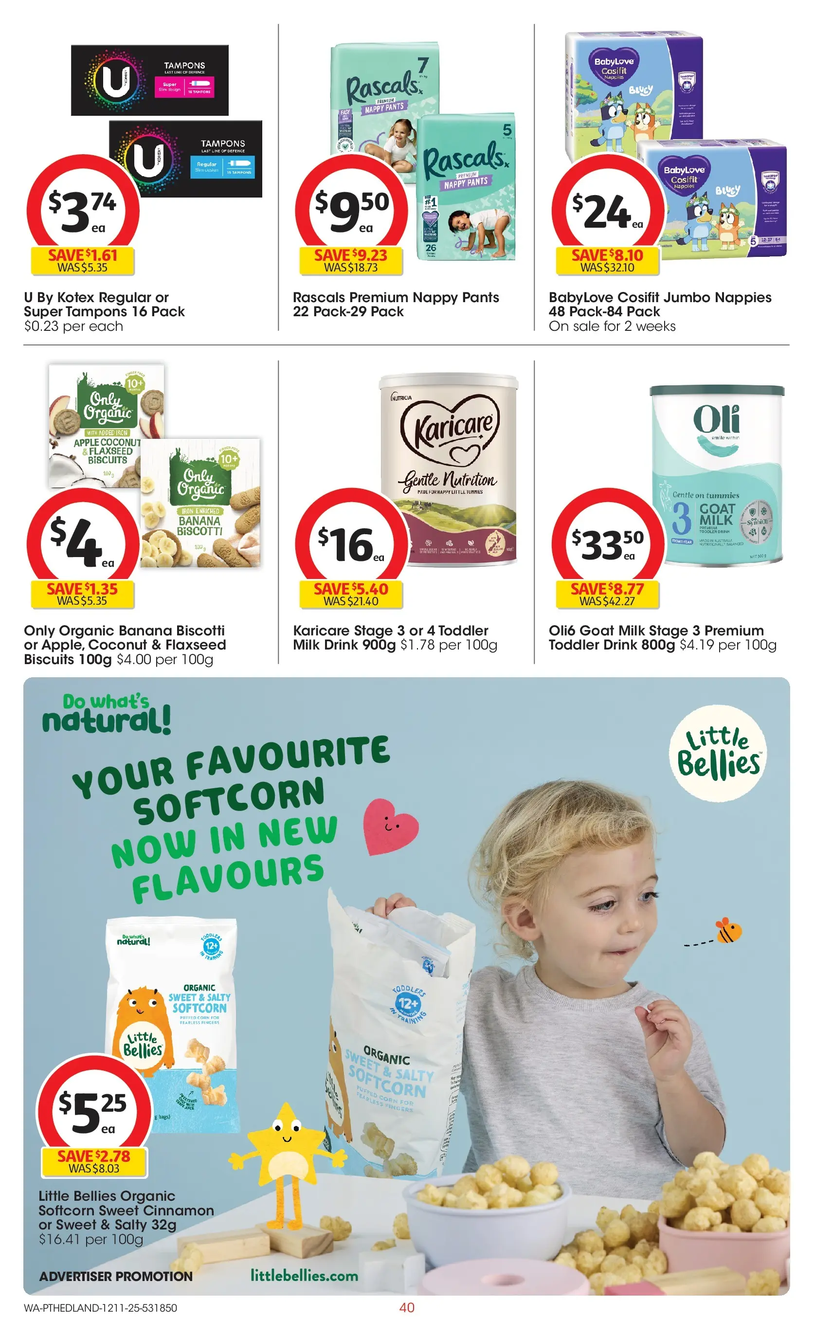 ﻿﻿Coles catalogue valid from 12/11/2025 > Online Australia | Page: 40 | Products: Milk, Biscuits, Pants, Tampons