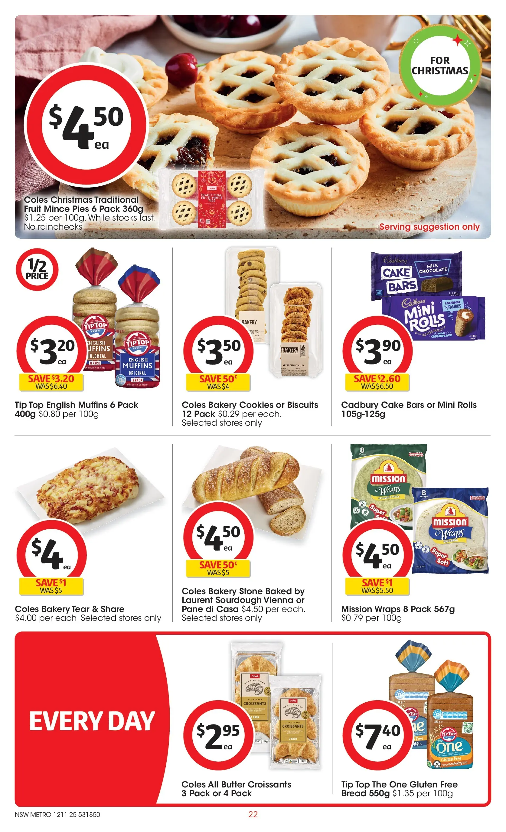 ﻿﻿Coles catalogue valid from 12/11/2025 > Online Australia | Page: 22 | Products: Milk, Bread, Pies, Bakery