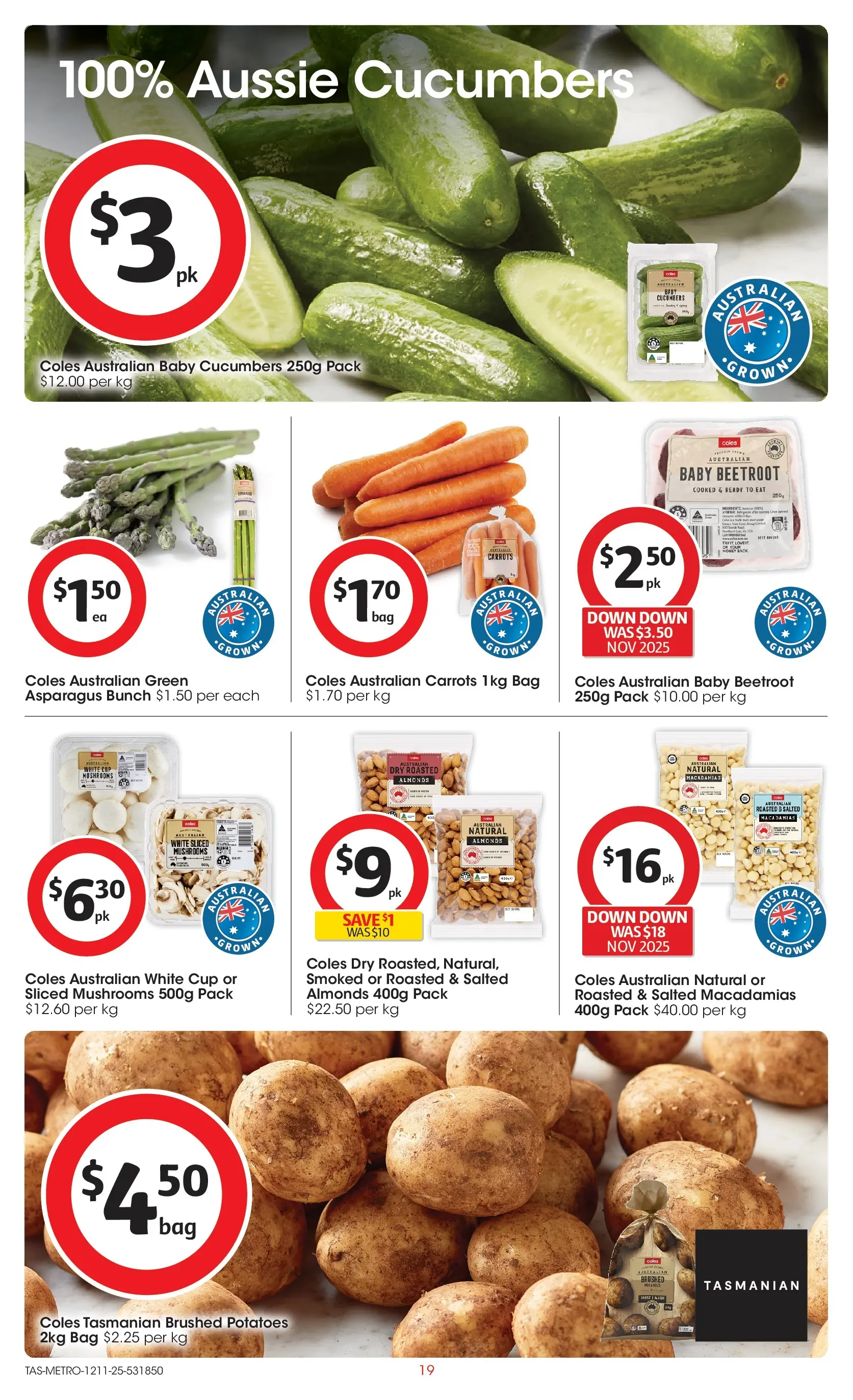 ﻿﻿Coles catalogue valid from 12/11/2025 > Online Australia | Page: 19 | Products: Mushrooms, Cucumbers, Potatoes, Bag