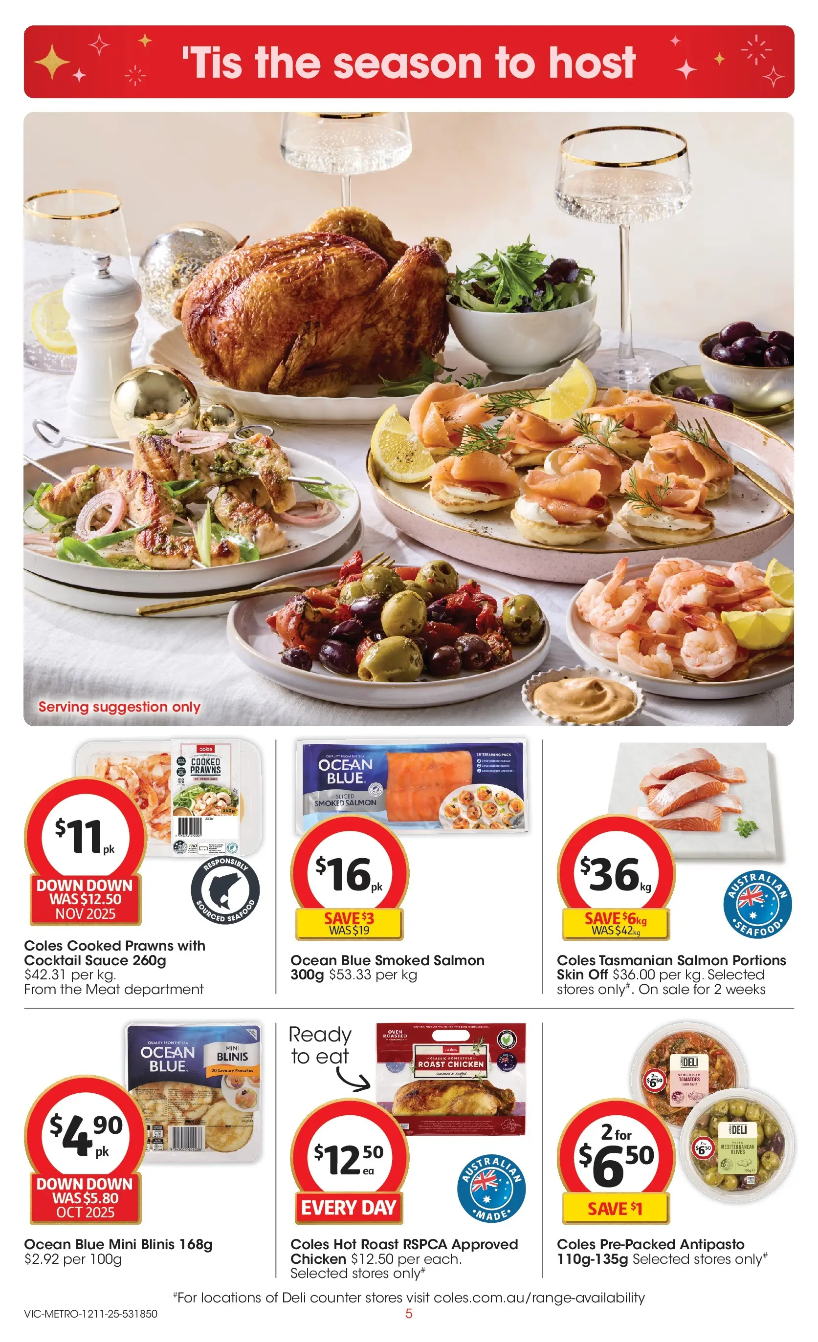 ﻿﻿Coles catalogue valid from 12/11/2025 > Online Australia | Page: 5 | Products: Chicken, Tomatoes, Salmon, Sauce