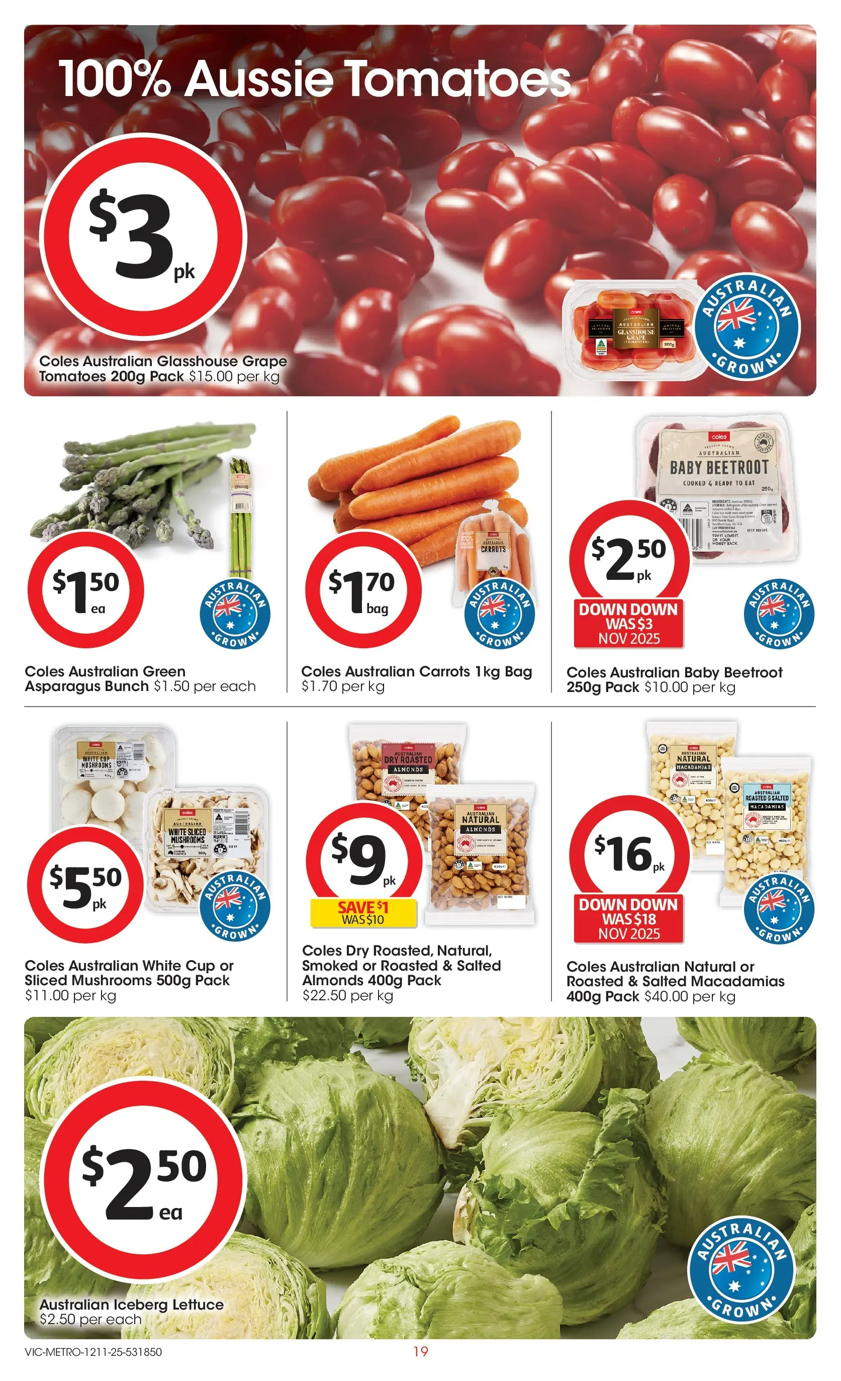 ﻿﻿Coles catalogue valid from 12/11/2025 > Online Australia | Page: 19 | Products: Almonds, Mushrooms, Carrots, Bag