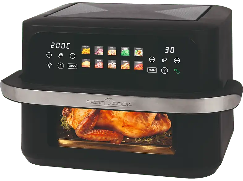 Profi Cook PC-FR 1313 H Heißluft-Fritteuse mit Trennwand 10 l, 2400 Watt, Schwarz