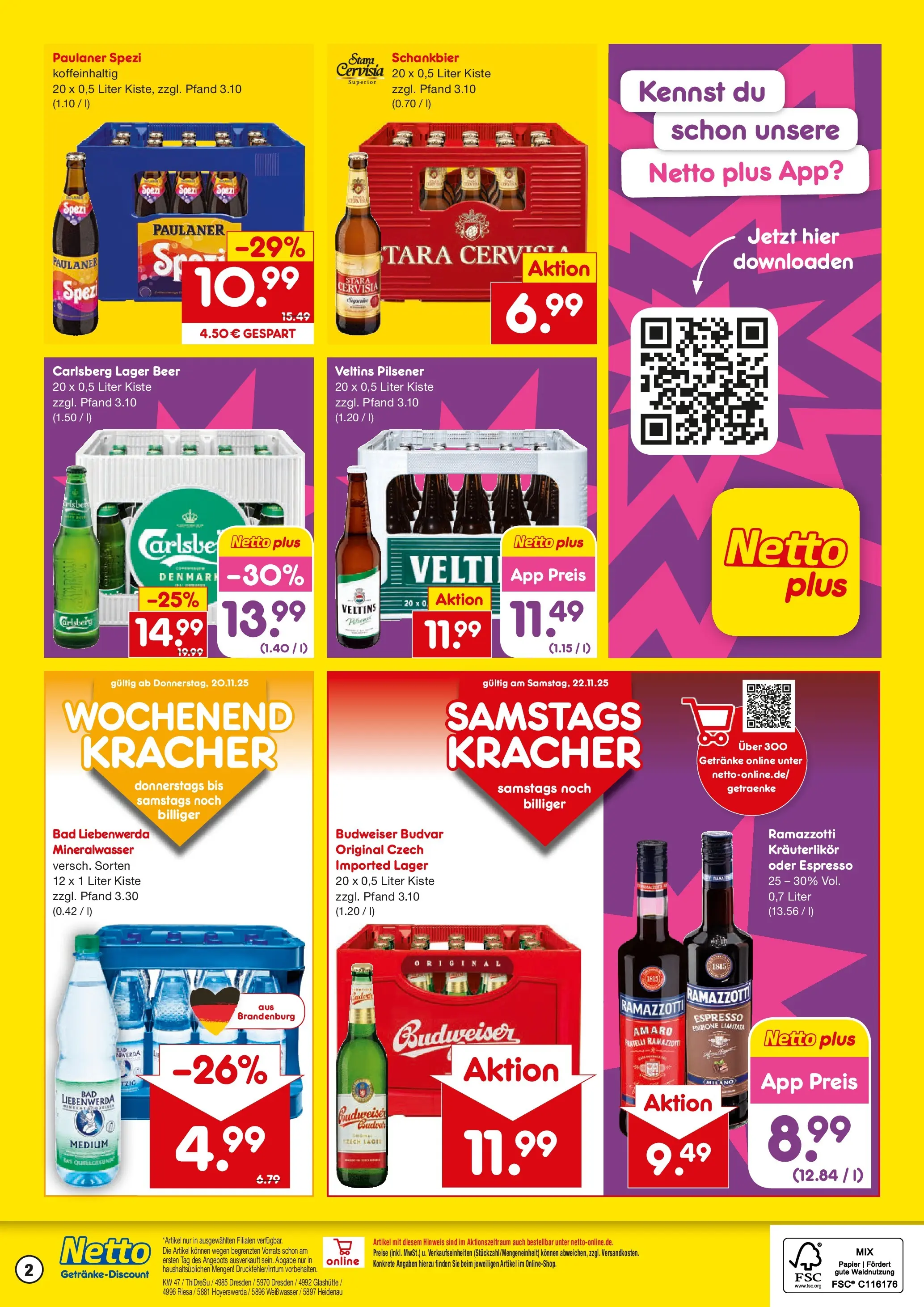 Netto Marken-Discount prospekt Riesa	 (ab 17.11.2025) » Angebote | Seite: 2 | Produkte: Paulaner spezi, Bad, Ramazzotti, Veltins