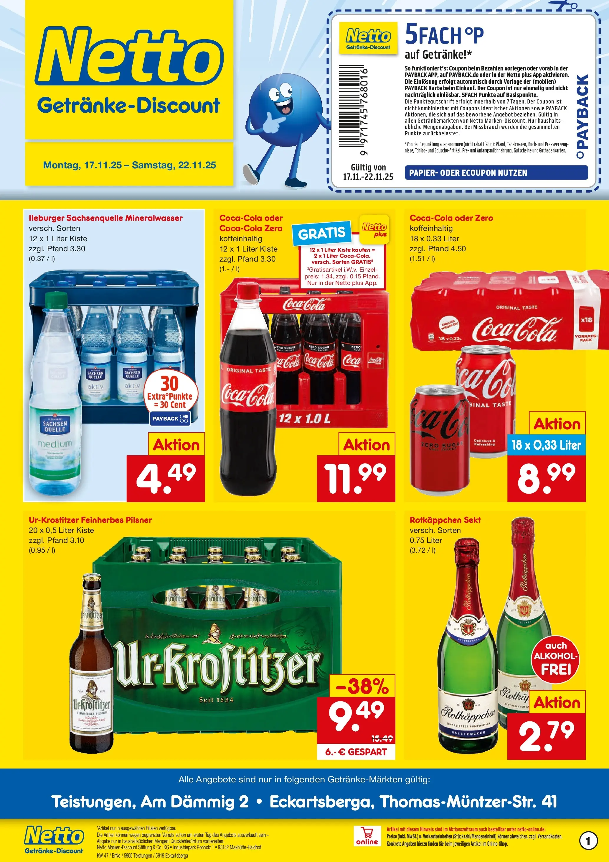 Netto Marken-Discount prospekt Teistungen	 (ab 17.11.2025) » Angebote | Seite: 1 | Produkte: Rotkappchen sekt, Coca cola, Cola, Rotkäppchen
