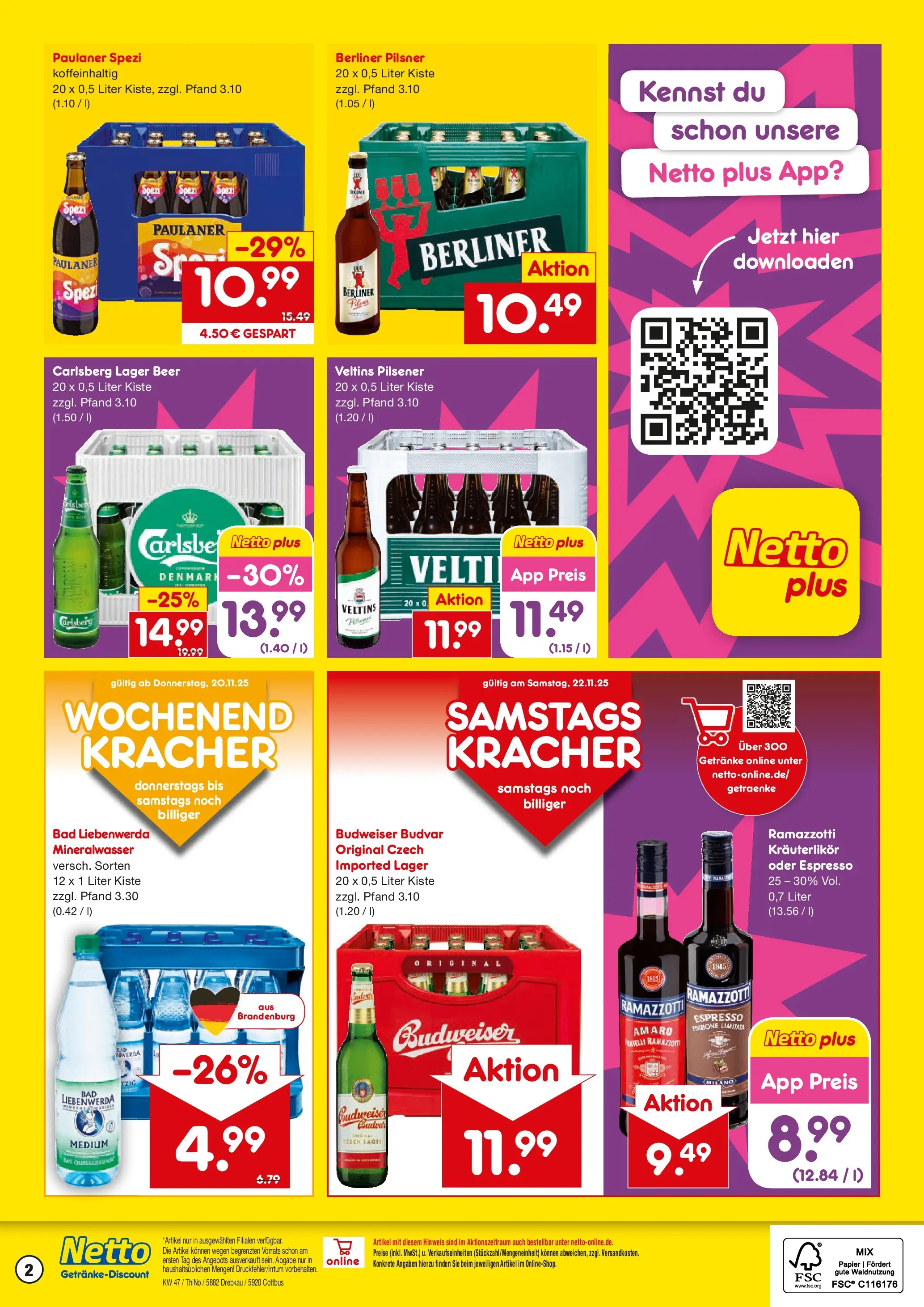 Netto Marken-Discount prospekt Drebkau	 (ab 17.11.2025) » Angebote | Seite: 2 | Produkte: Carlsberg, Budweiser, Ramazzotti, Veltins