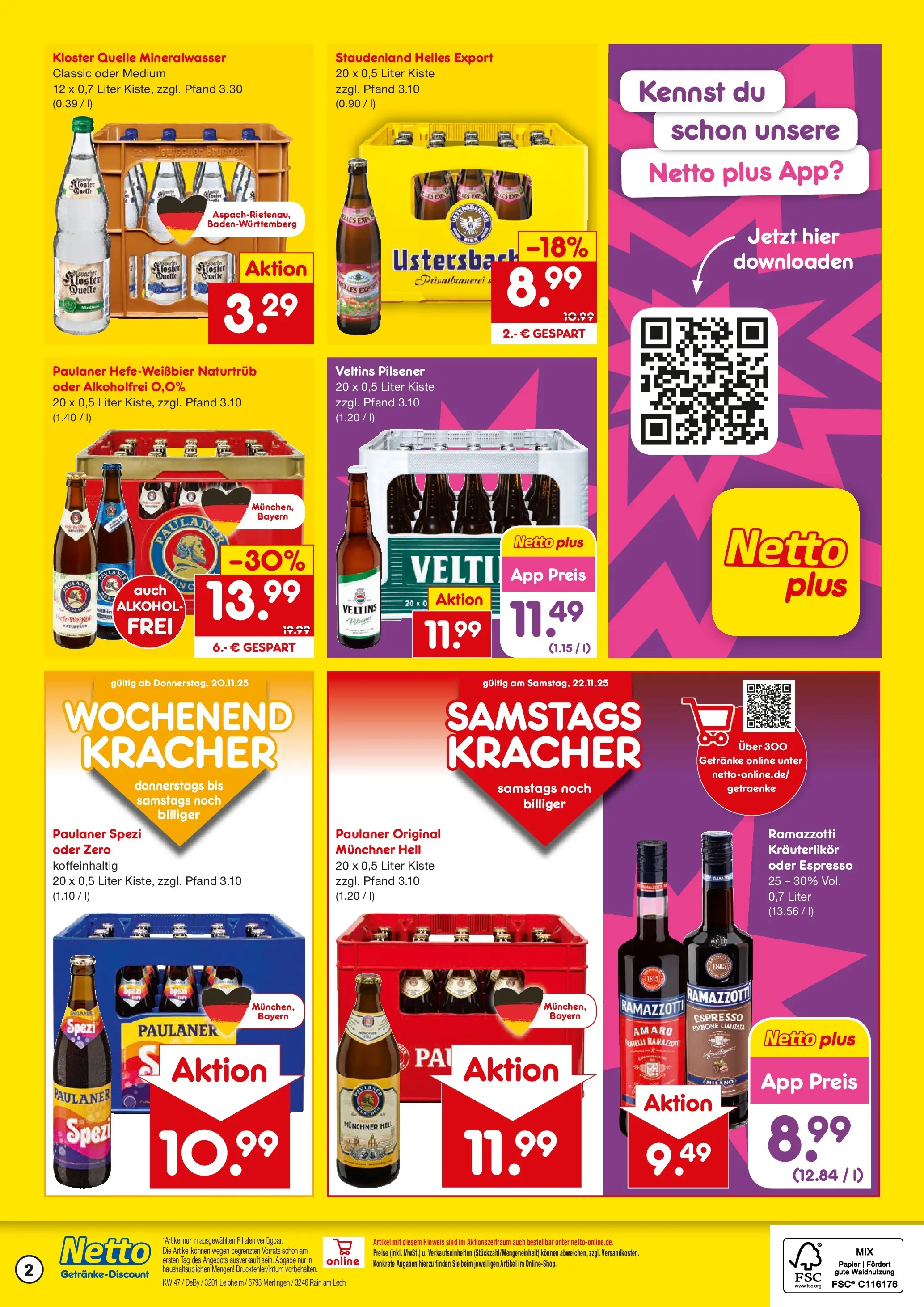 Netto Marken-Discount prospekt Rain Am Lech	 (ab 17.11.2025) » Angebote | Seite: 2 | Produkte: Paulaner spezi, Ramazzotti, Paulaner, Veltins