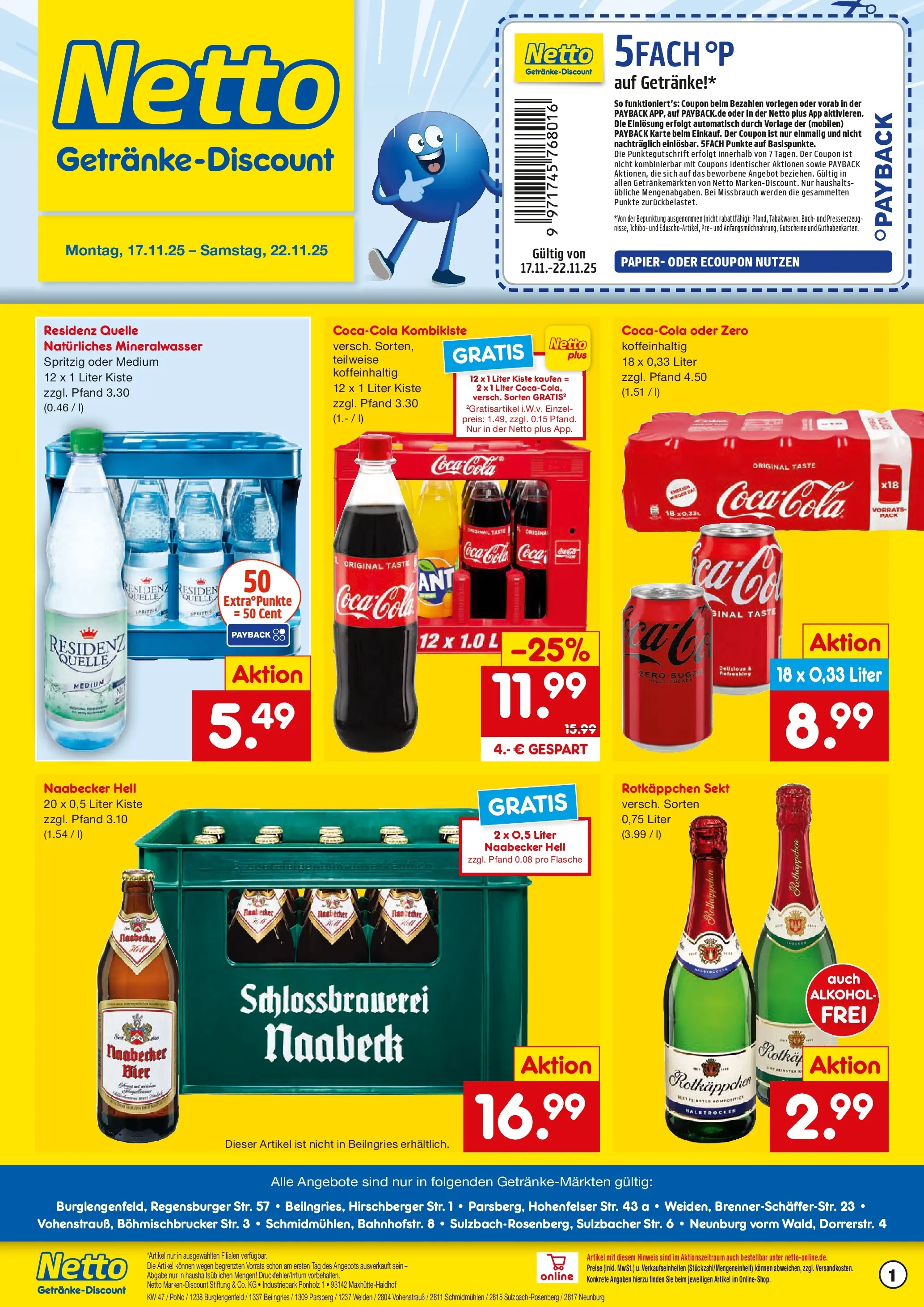 Netto Marken-Discount prospekt Sulzbach-Rosenberg	 (ab 17.11.2025) » Angebote | Seite: 1 | Produkte: Coca cola, Cola, Mineralwasser, Rotkäppchen
