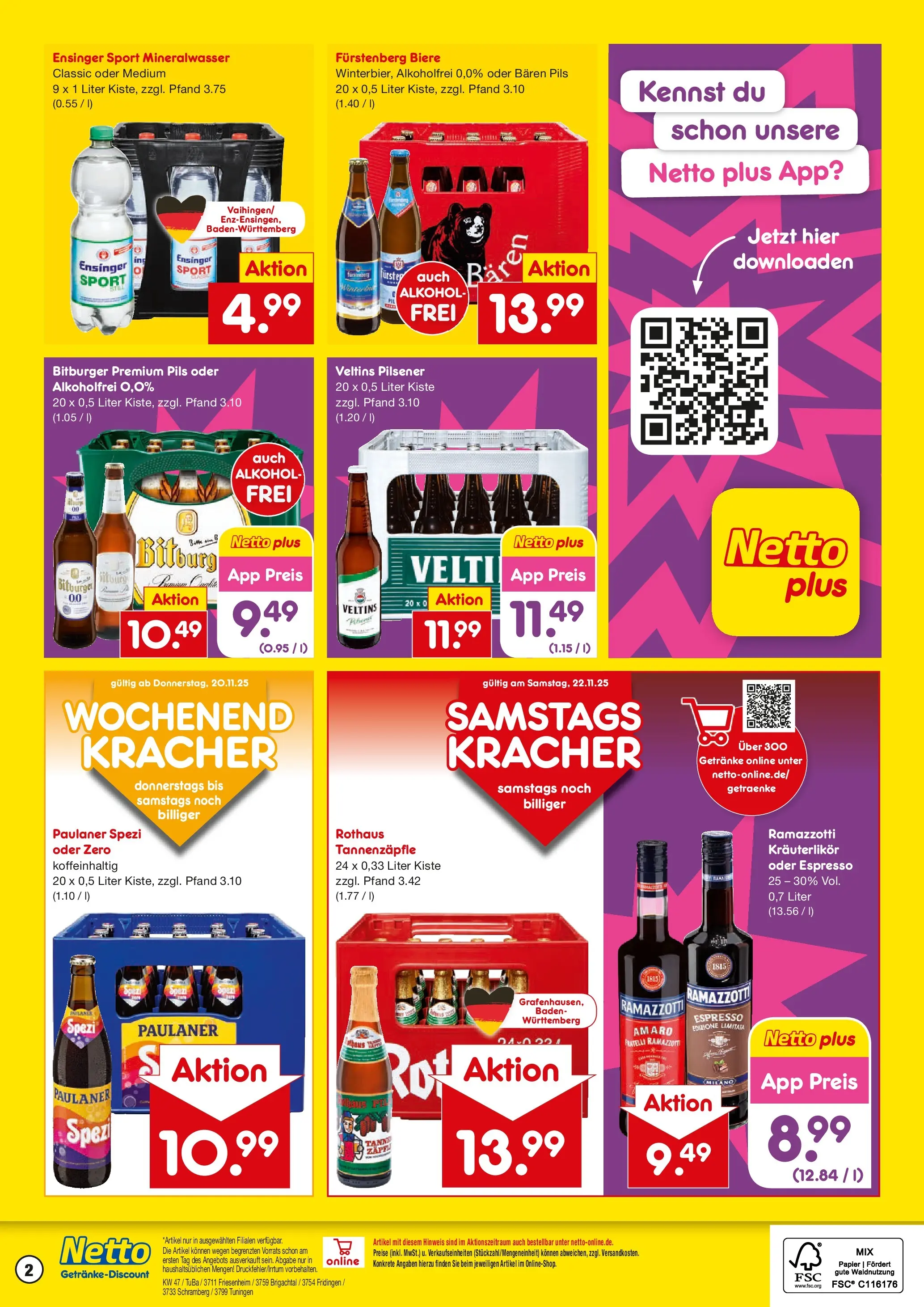 Netto Marken-Discount prospekt Brigachtal	 (ab 17.11.2025) » Angebote | Seite: 2 | Produkte: Paulaner spezi, Pils, Mineralwasser, Paulaner