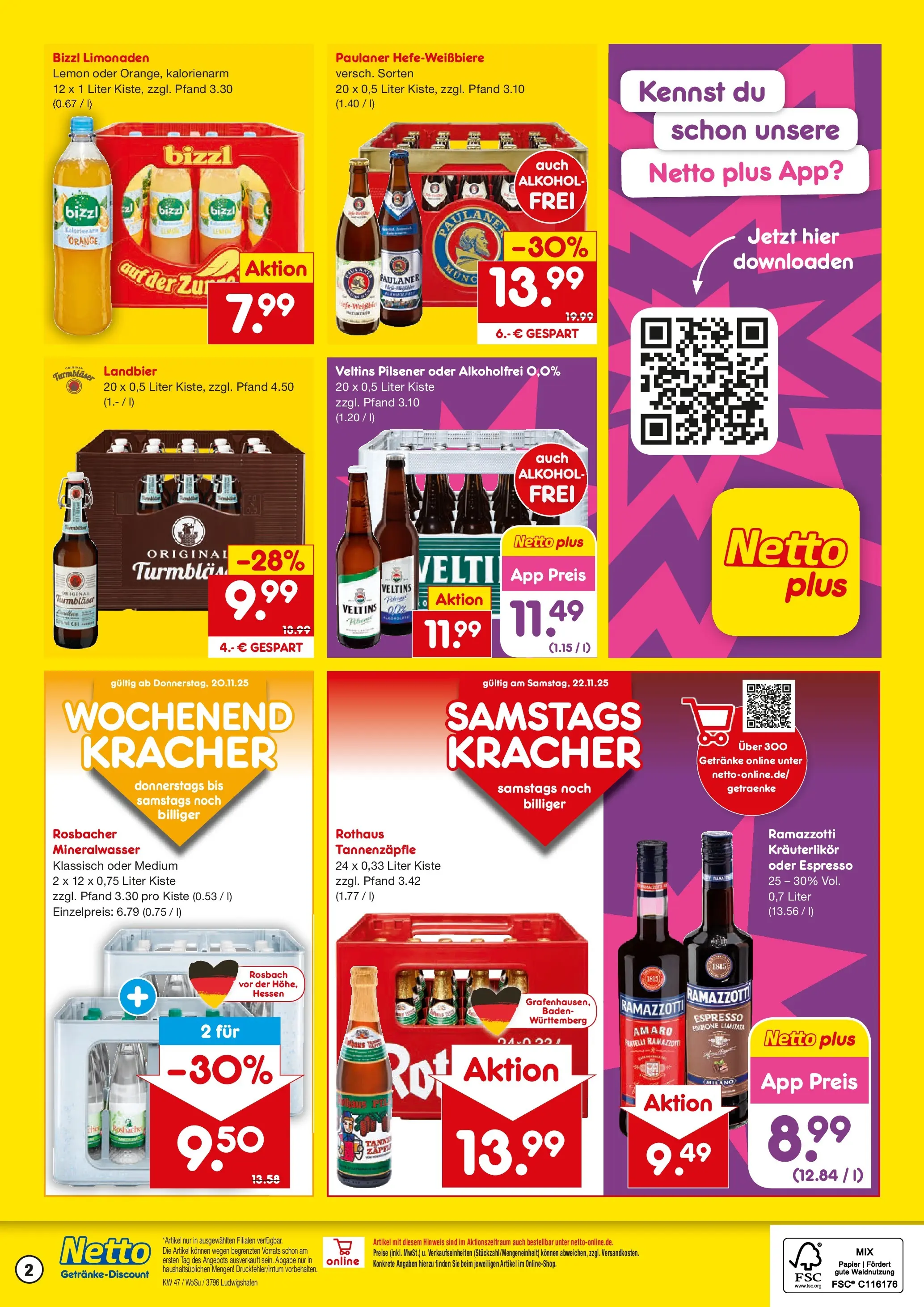 Netto Marken-Discount prospekt Ludwigshafen	 (ab 17.11.2025) » Angebote | Seite: 2 | Produkte: Mineralwasser, Ramazzotti, Paulaner, Veltins