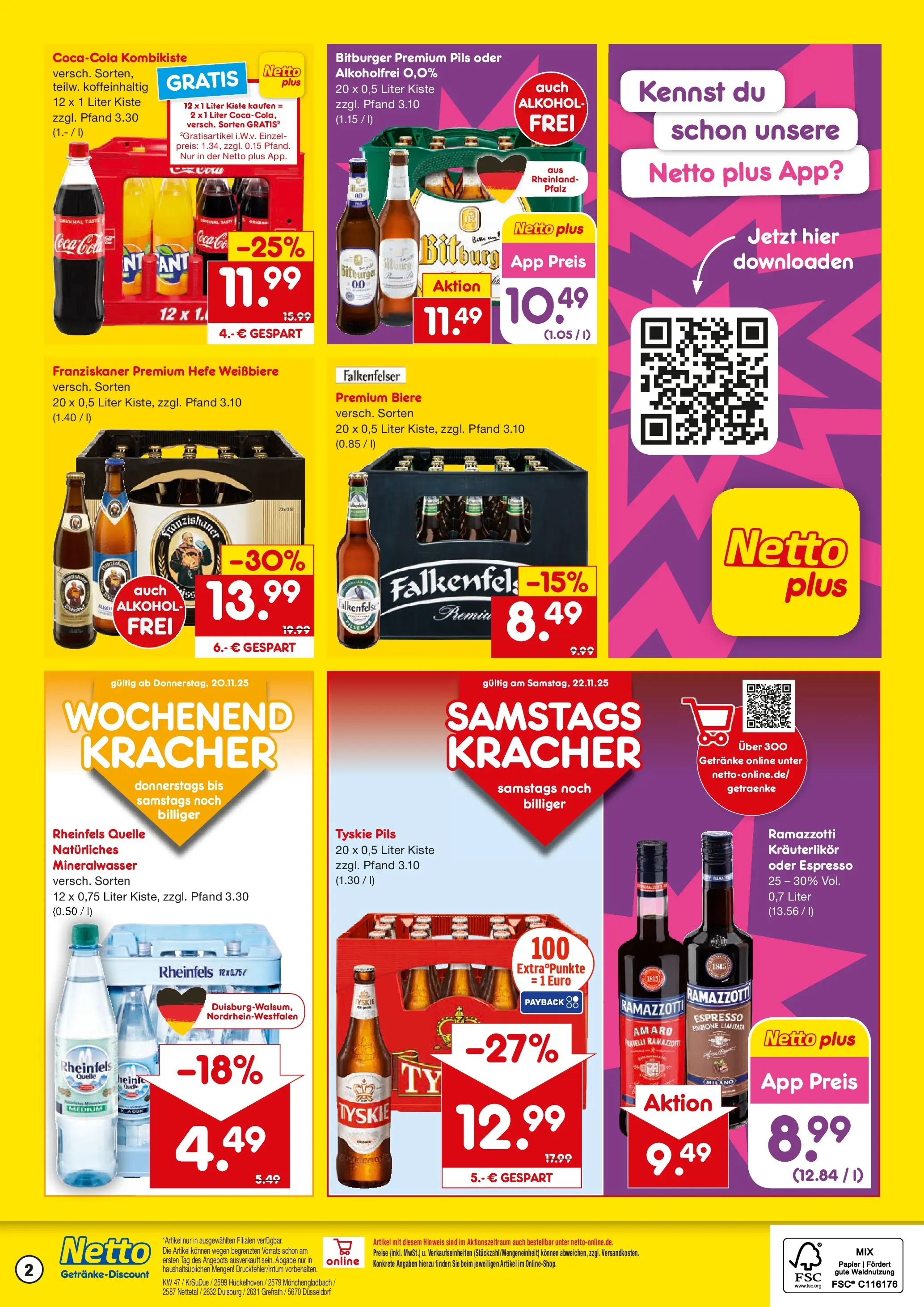 Netto Marken-Discount prospekt Hückelhoven-Baal	 (ab 17.11.2025) » Angebote | Seite: 2 | Produkte: Franziskaner, Pils, Mineralwasser, Rheinfels quelle