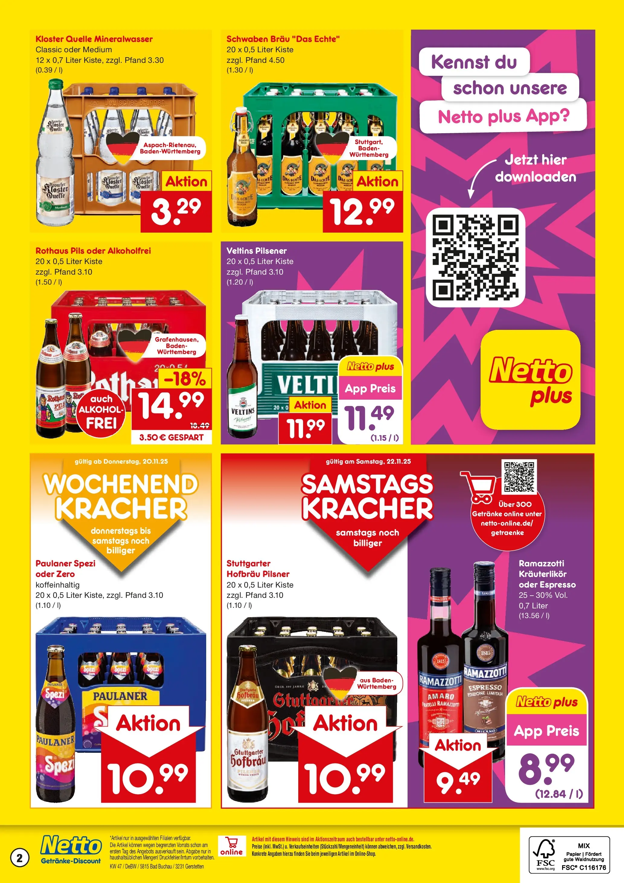 Netto Marken-Discount prospekt Gerstetten	 (ab 17.11.2025) » Angebote | Seite: 2 | Produkte: Paulaner spezi, Pils, Ramazzotti, Veltins