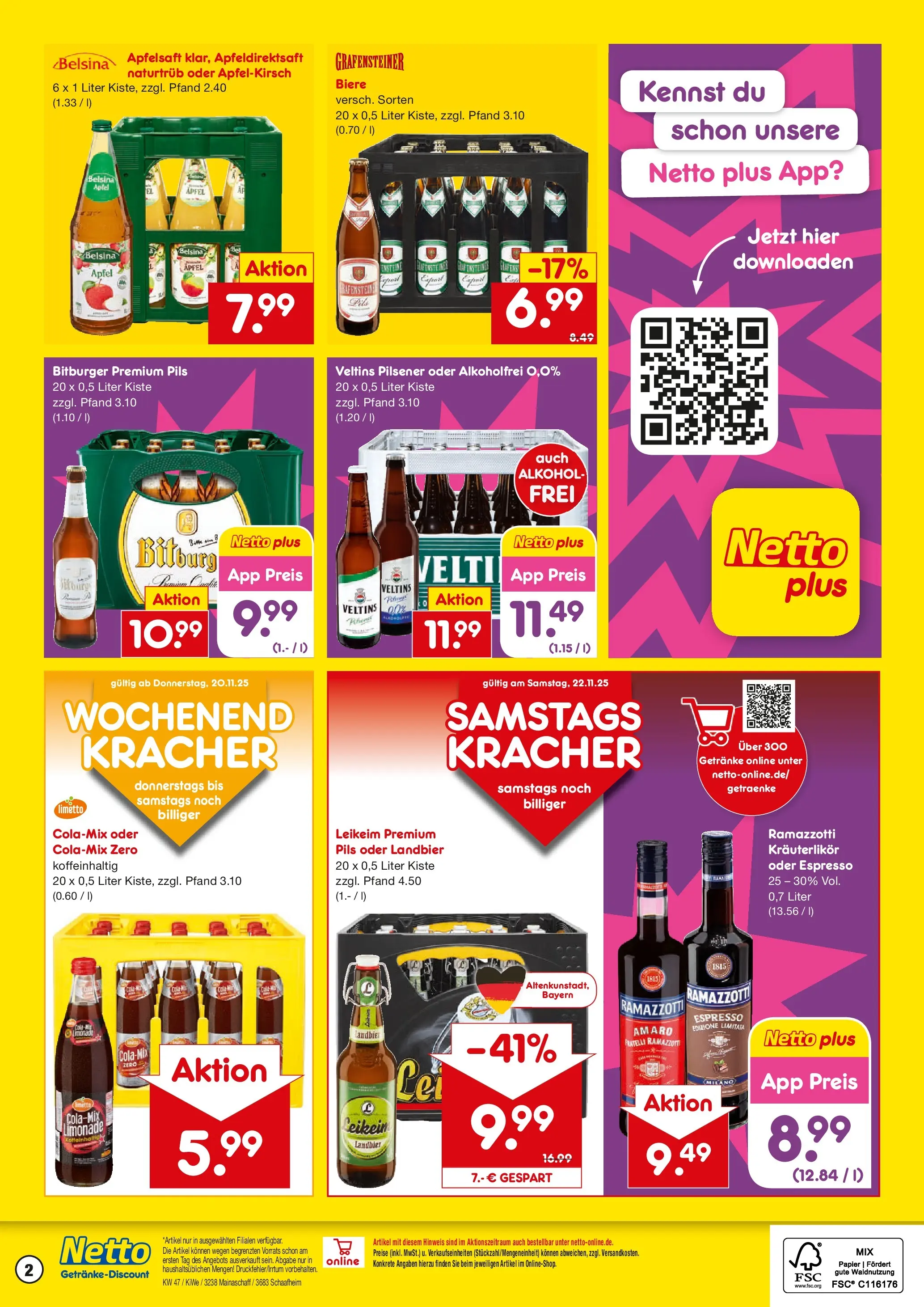 Netto Marken-Discount prospekt Schaafheim	 (ab 17.11.2025) » Angebote | Seite: 2 | Produkte: Bier, Limonade, Apfelsaft, Veltins
