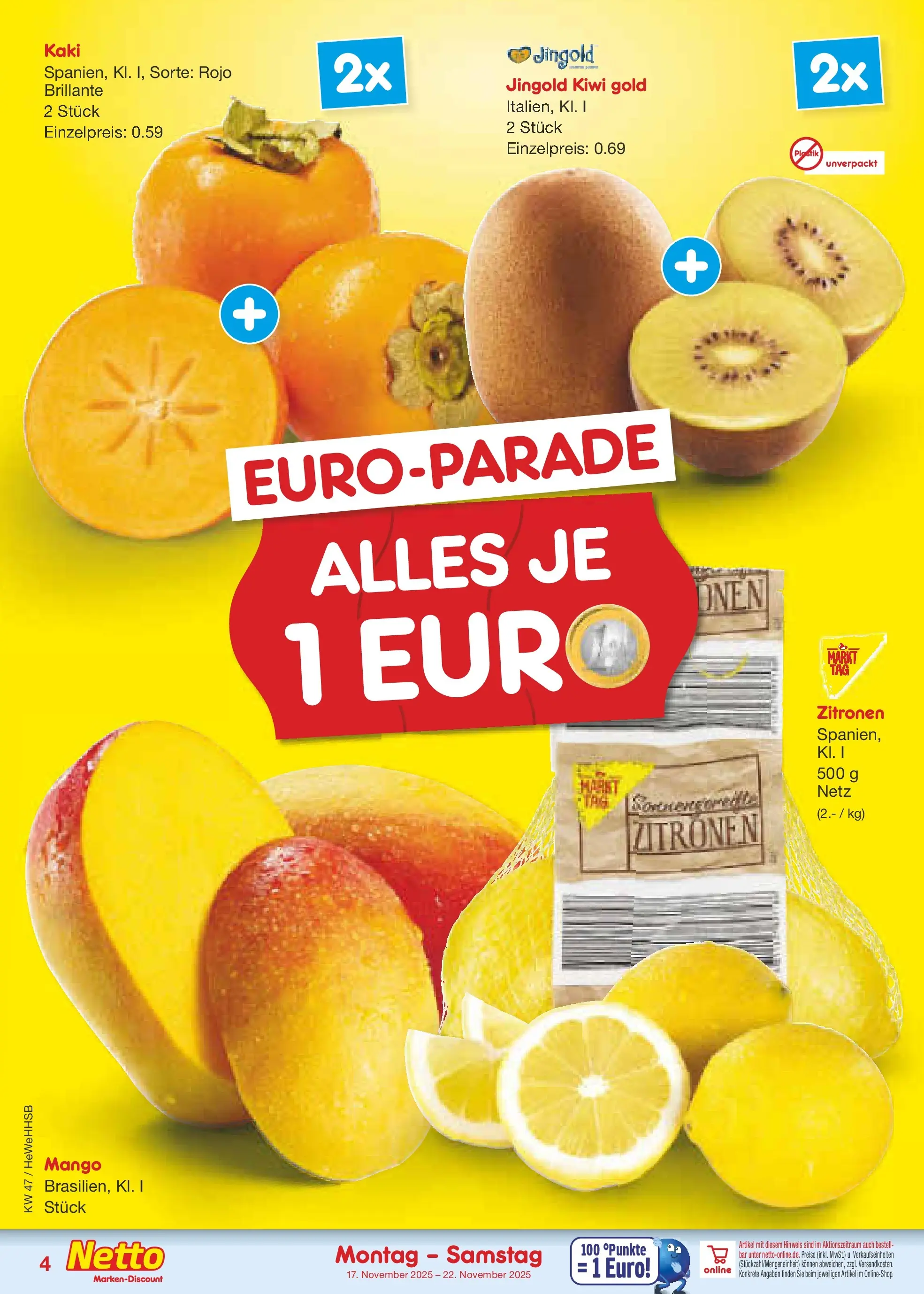 Netto Marken-Discount prospekt Brietlingen	 (ab 16.11.2025) » Angebote | Seite: 4 | Produkte: Mango, Kaki, Kiwi, Zitronen