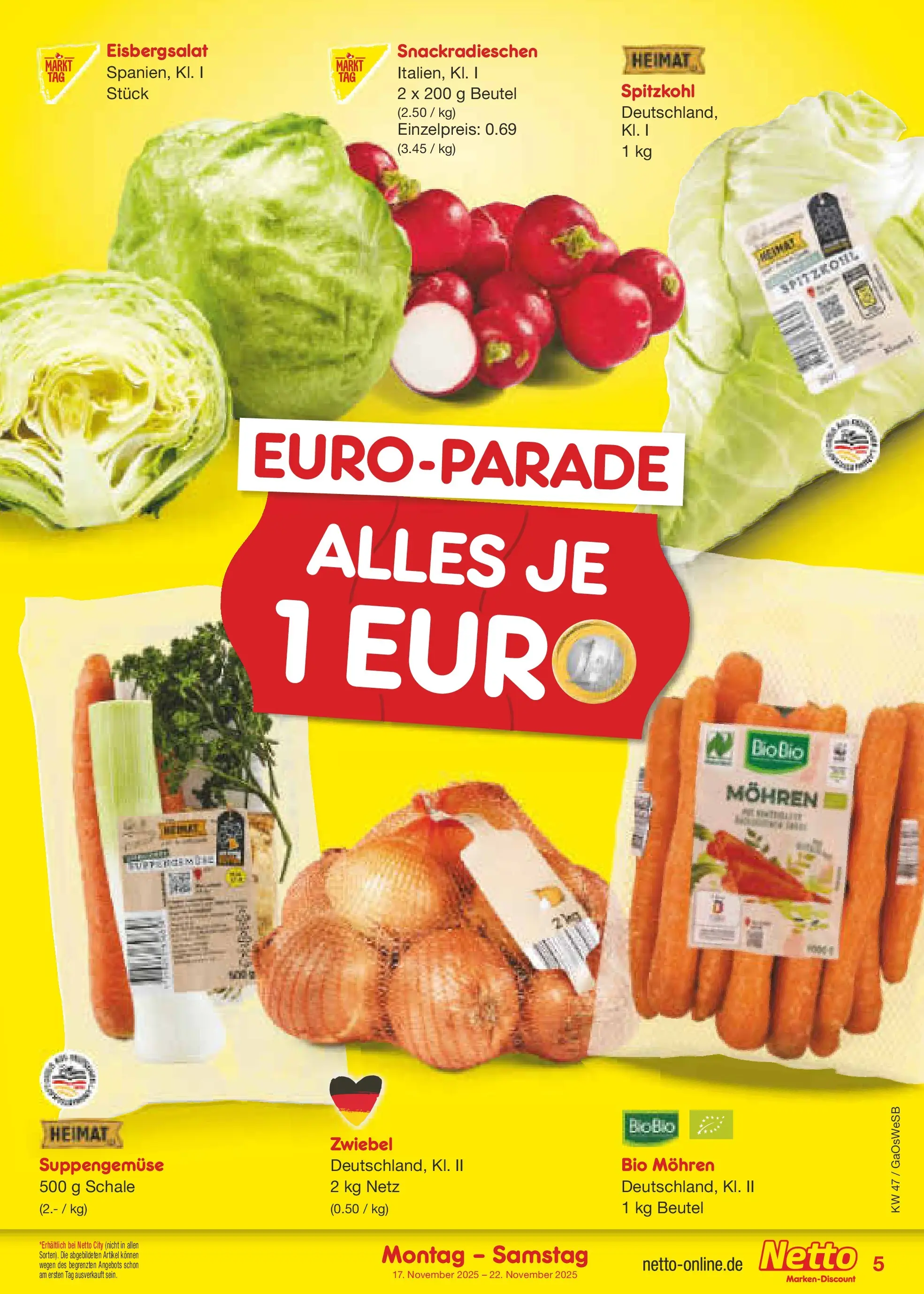 Netto Marken-Discount prospekt Moormerland	 (ab 17.11.2025) » Angebote | Seite: 5 | Produkte: Eisbergsalat, Mohren