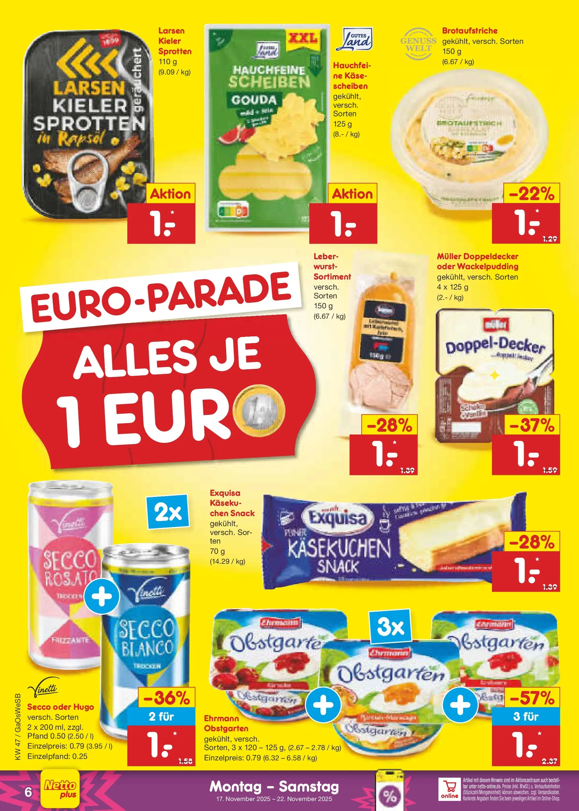 Netto Marken-Discount prospekt Moormerland	 (ab 17.11.2025) » Angebote | Seite: 6 | Produkte: Käse, Rapsöl, Exquisa, Wurst